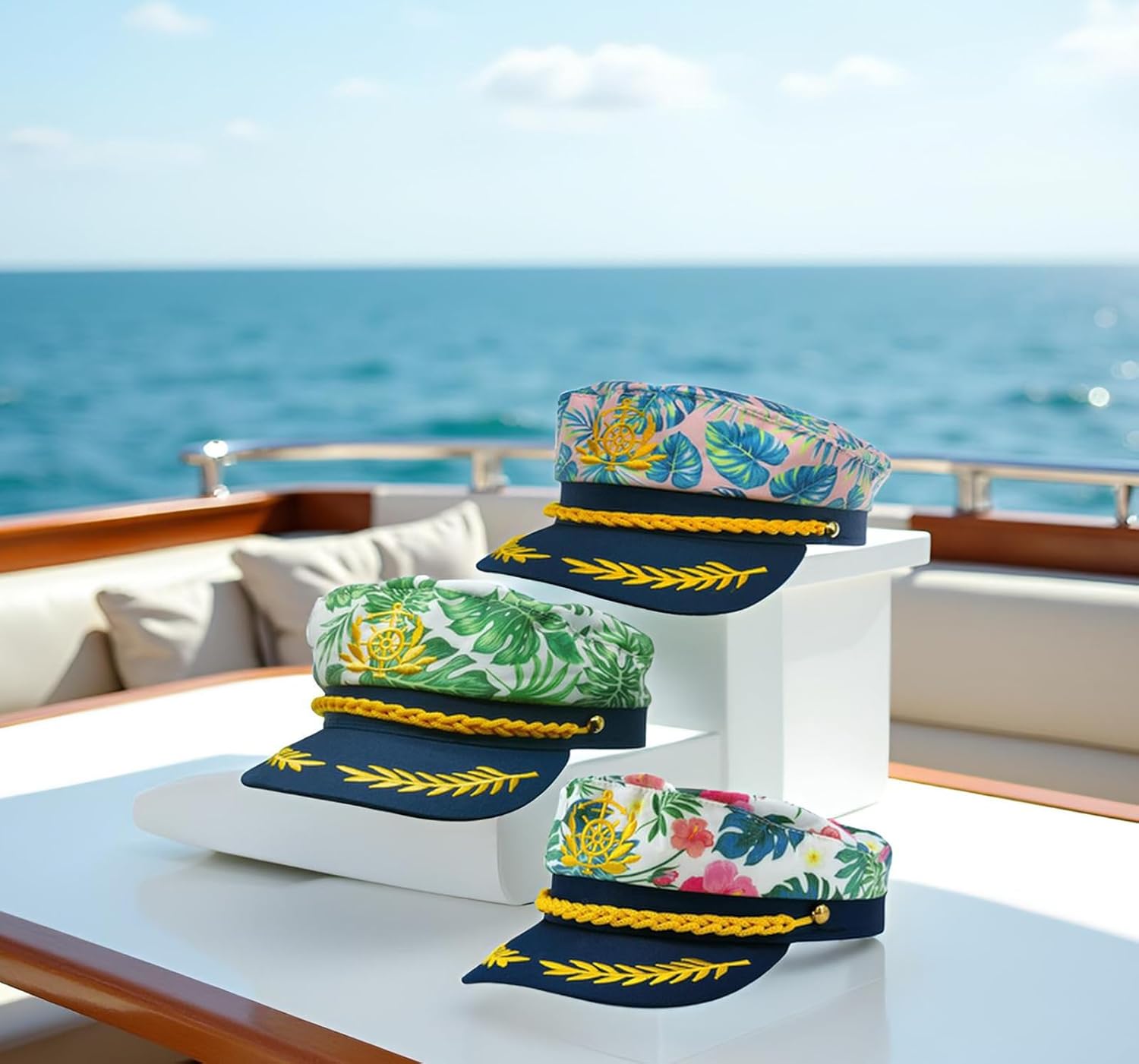 3 Pieces Yacht Captain hat Navy Marine Hat Dress Up & Pretend Play Sailor hat for Men Women Halloween Costume Accessory - Image 4