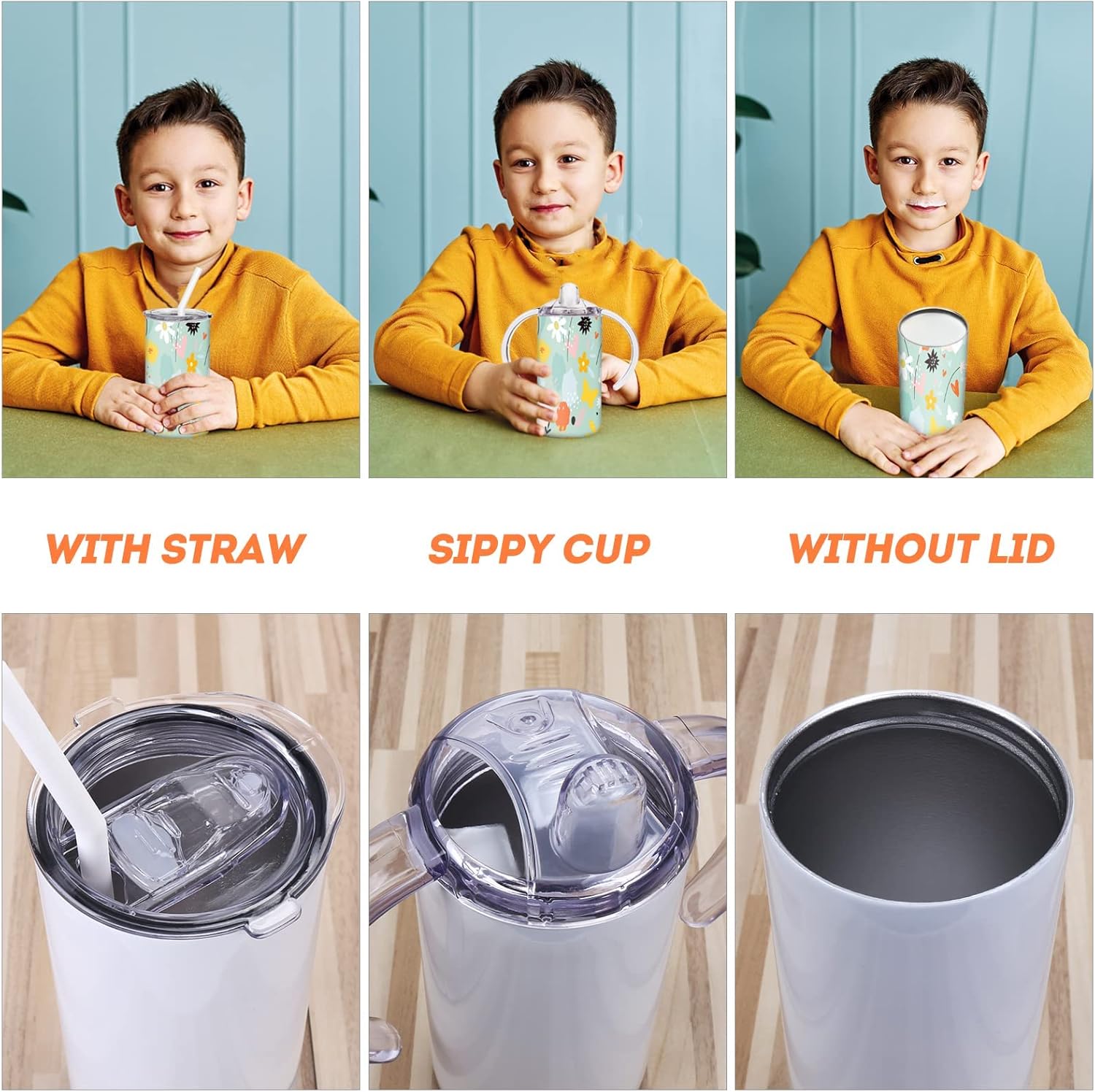 Sublimation Sippy Cup Blank with Handle, 12oz Stainless Steel Sippy Cups, Kids Cups with Straws and Lids Spill Proof Double Wall Vacuum Cup for Children(2 Pack) - Image 5
