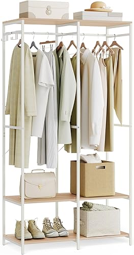 SONGMICS Armario, armario portátil de hierro y madera, perchero de ropa resistente, Armarios de dormitorio con 2 varillas para colgar, 6 estantes de disponible en Yaxa Colombia