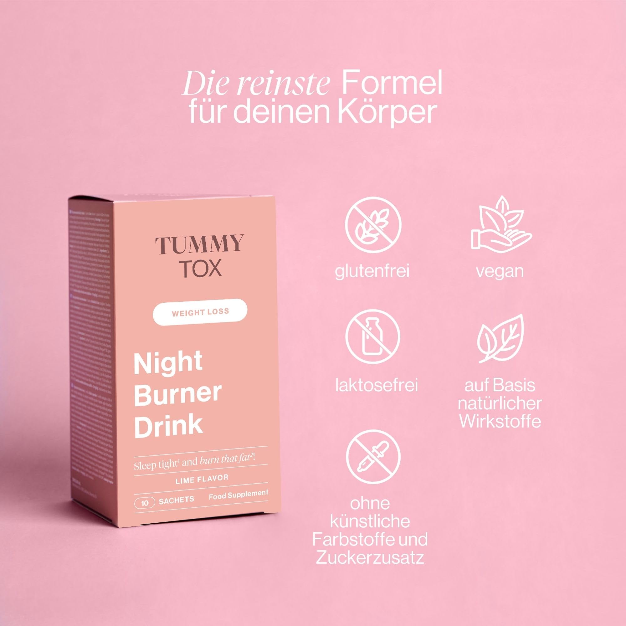Night Burner Drink - Cholin, Zitronenmelisse, Inulin, Vitamin C, Vitamin B, Garcinia Cambogia, Johannisbrot - 30 Beutel für 30 Tage mit Gratis-E-Book - TummyTox