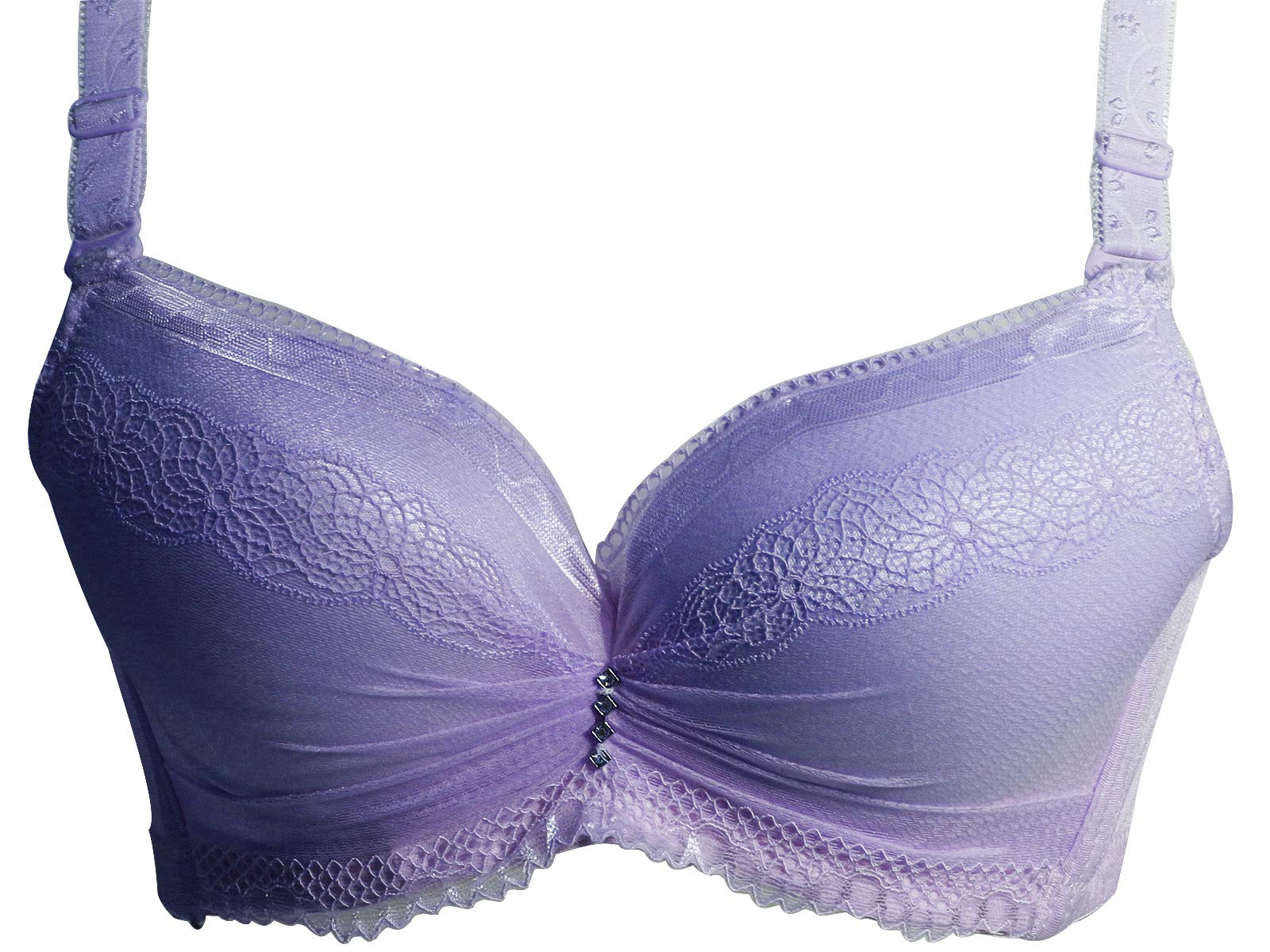 AyA Fashion Women's Poly Cotton Thick Padded Wired Lace Bra (BA0032_Purple_34B)