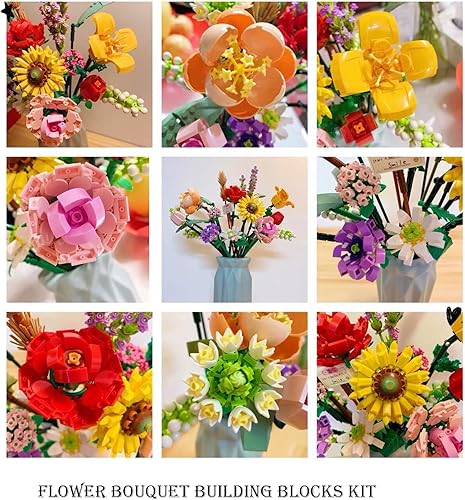 Miniatura 4 de Kit de construcción de mini ramo de flores, flores artificiales para niños y adultos, regalos para el día de San Valentín, día de la madre, rosa