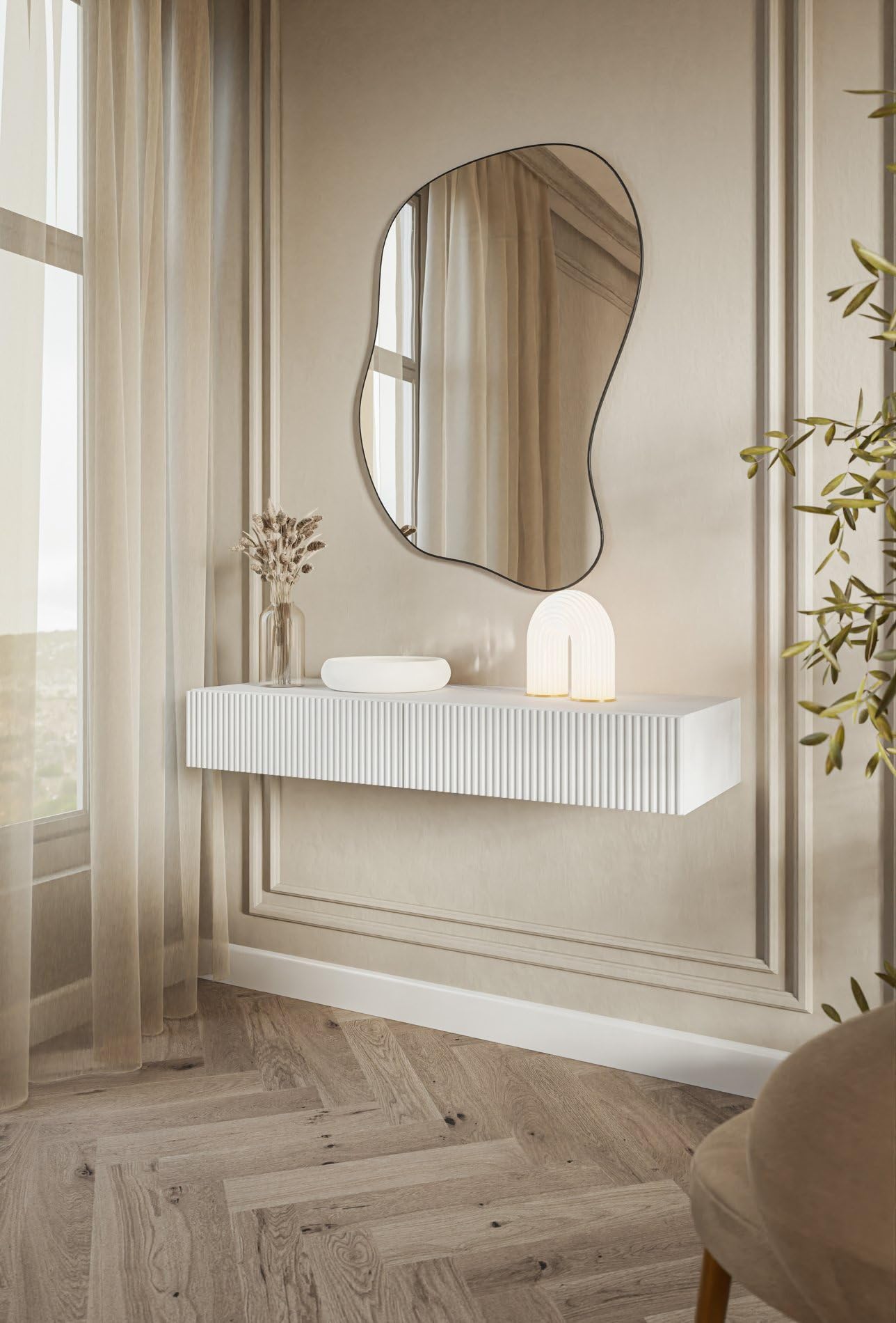 Selsey Schminktisch Makeup Tisch Frisiertisch Hängend Kosmetiktisch 110 cm Mit 2 Schubladen Veldio Weiß