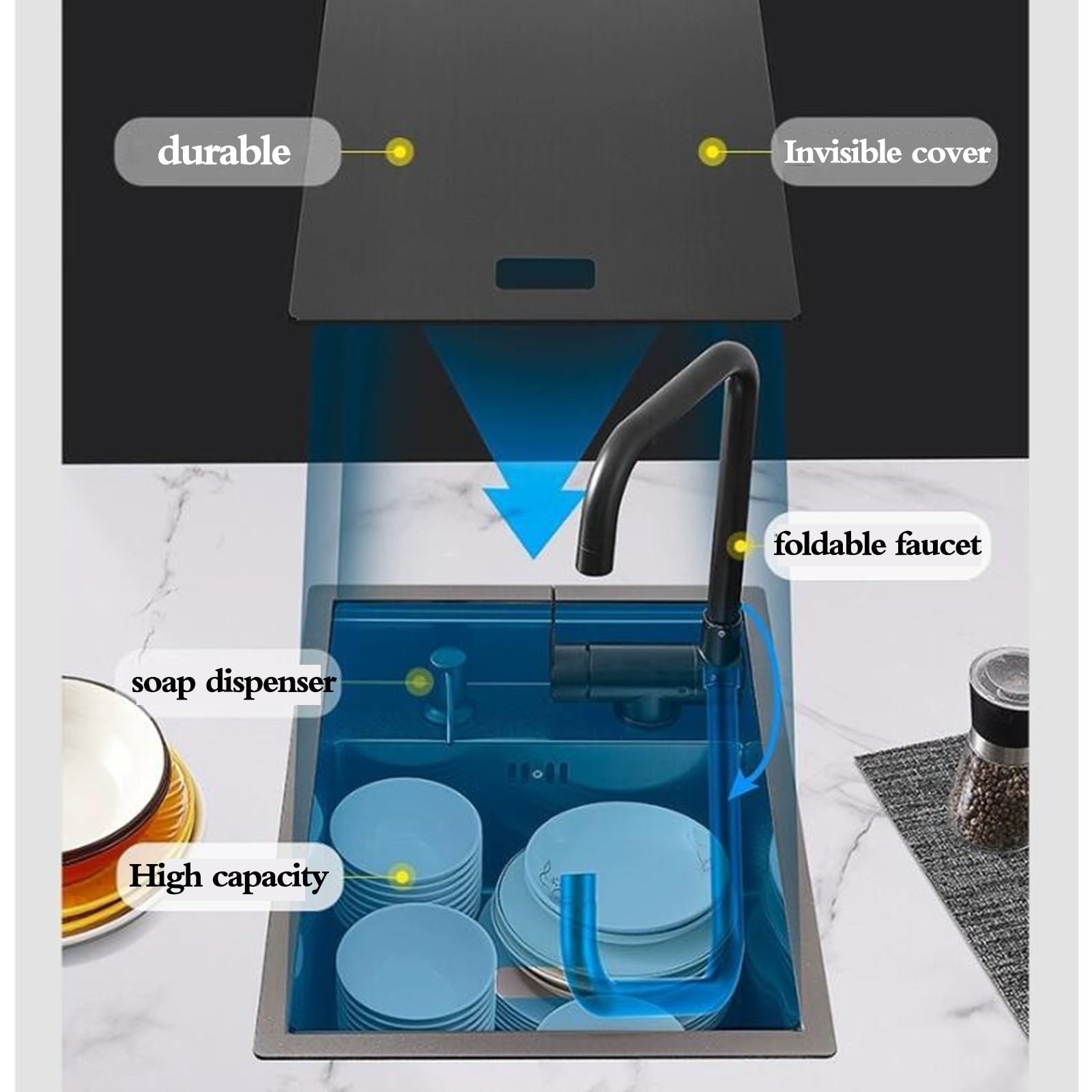 Single Bowl Stainless Steel Bar Invisible Sink Kitchen Concealed Single Bowl Sink Mini Dish - View #11