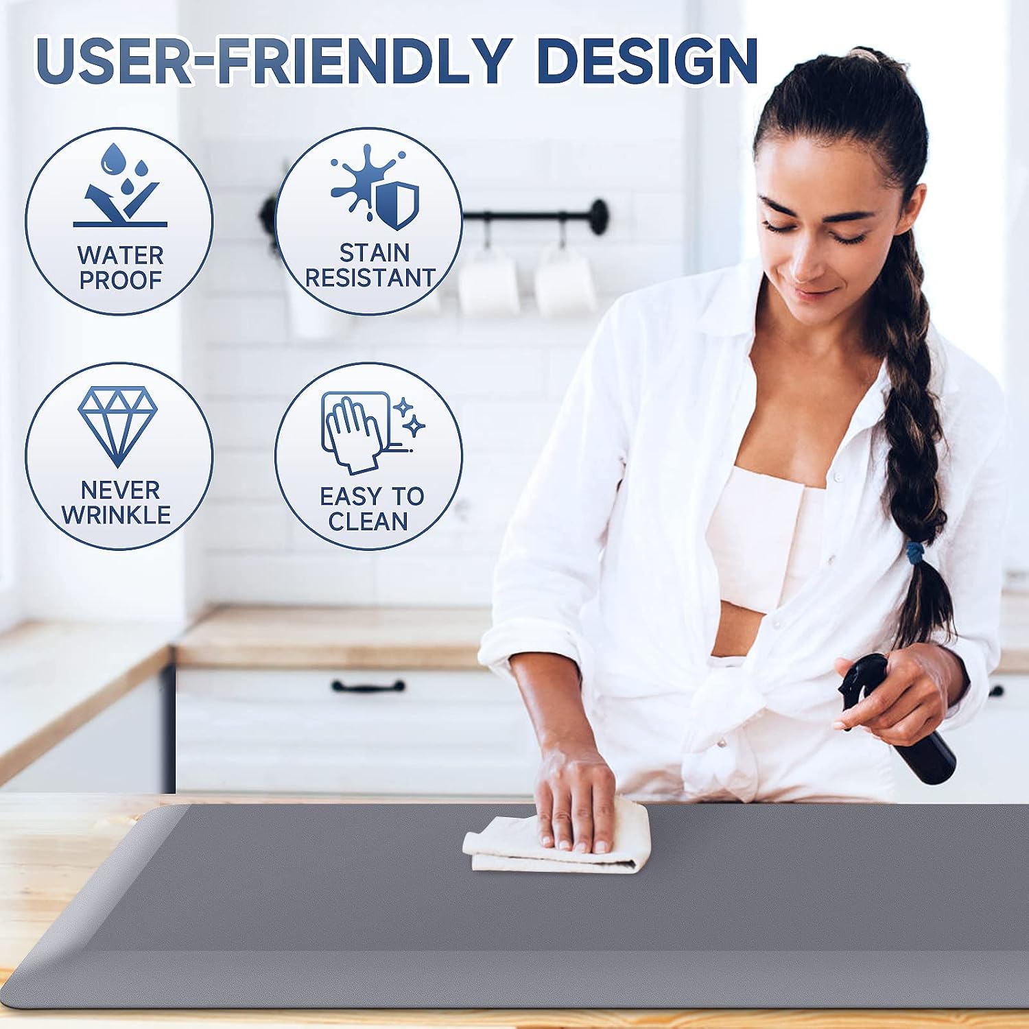 StepRite 4/5 Inch Thick Kitchen Mat Anti Fatigue Mat Kitchen Rugs Kitchen Decor Non-Slip, Stain & Water Resistant, Kitchen Mats Desk Mat for Kitchen, Office, Workshop, Grey, 17'' x 39''