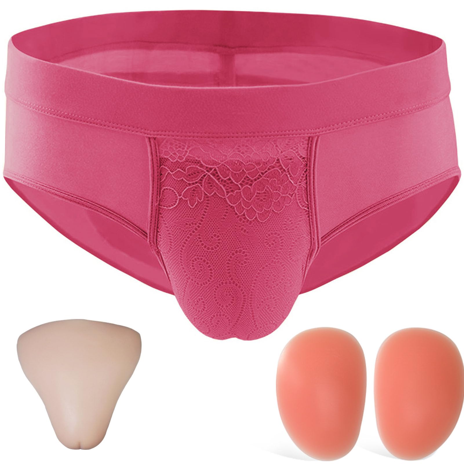 WLXFF Transvestite Camel Toe Shaping Briefs With Buttock Pads, Lace Hiding Gaff Panties Transgender Crossdresser Underwear, For Cosplay Transgender Drag Queen