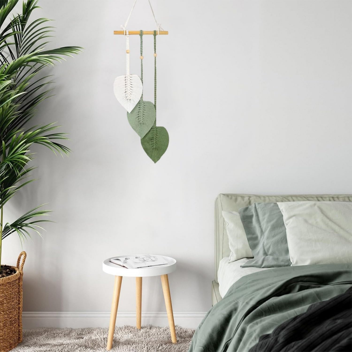 AXVRAV Makramee Wandbehang Boho - Handgeknüpft Mit Holzperlen 40x80cm - Grün Für Wohnzimmer