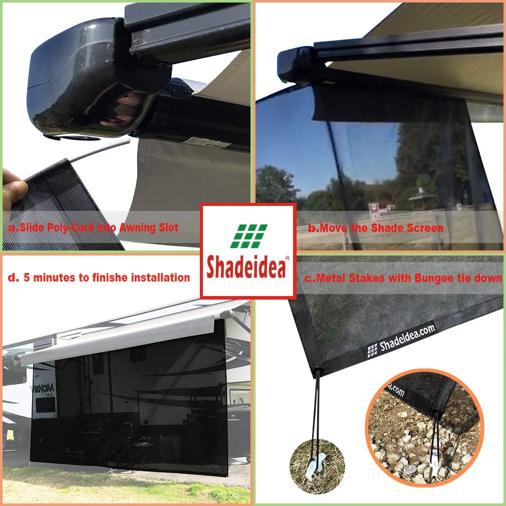 Shadeidea RV Awning Sun Shade Screen for Rv Awning - 9' X 19' 5'' (fit for 20' Awning) Black Mesh Sunshade Motorhome Camping Trailer Screen Shade UV Sunblocker Canopy Sunscreen - 3 Year Warranty