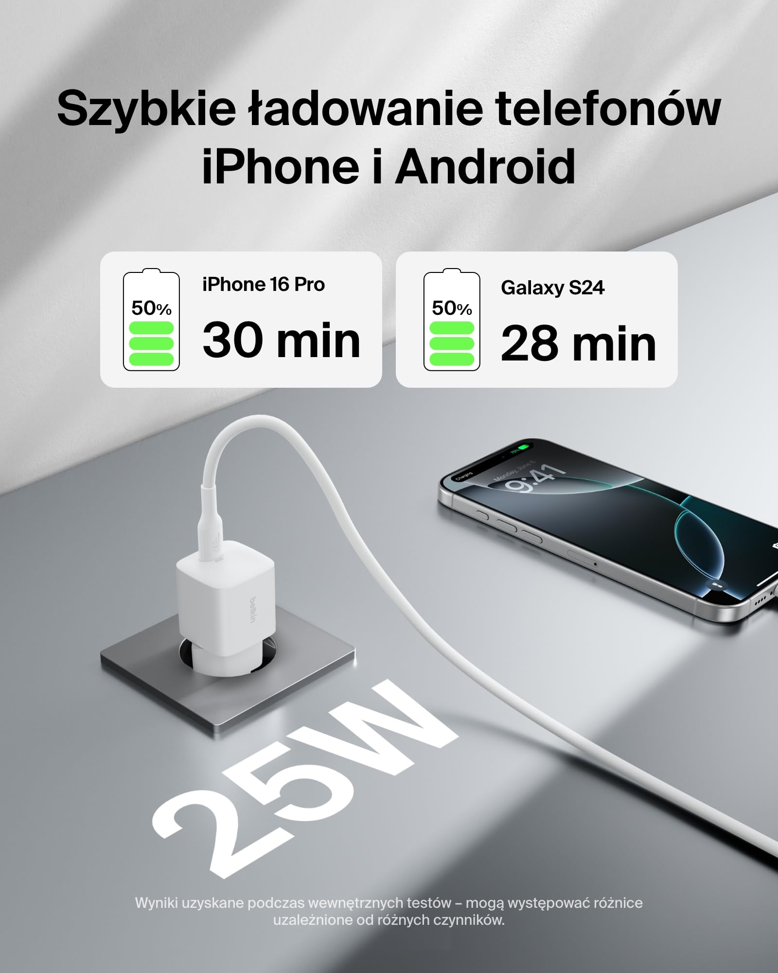 Belkin ładowarka sieciowa USB-C 25 W – szybkie ładowanie USB-C PD 3.0 z PPS dla urządzeń Apple iPhone 16, iPhone 15 Plus, Pro, Pro Max, iPad, Samsung Galaxy S25, Pixel 9, Nintendo Switch – biała