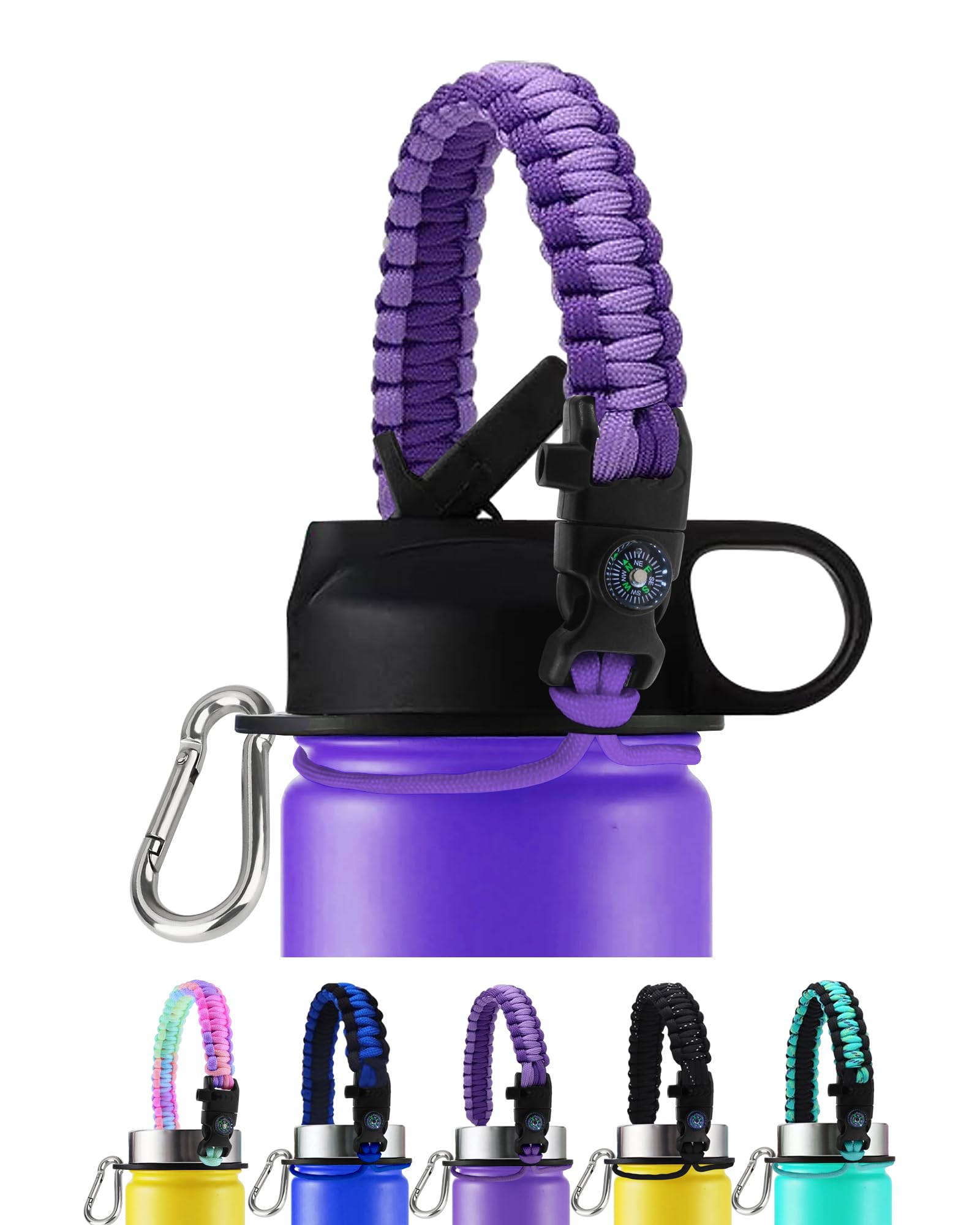 Szeroki uchwyt paracord, pasek na butelkę z wodą, do butelki na wodę 350 ml do 1,814 g, pasek na butelkę z pierścieniem zabezpieczającym, akcesoria do butelek na wodę