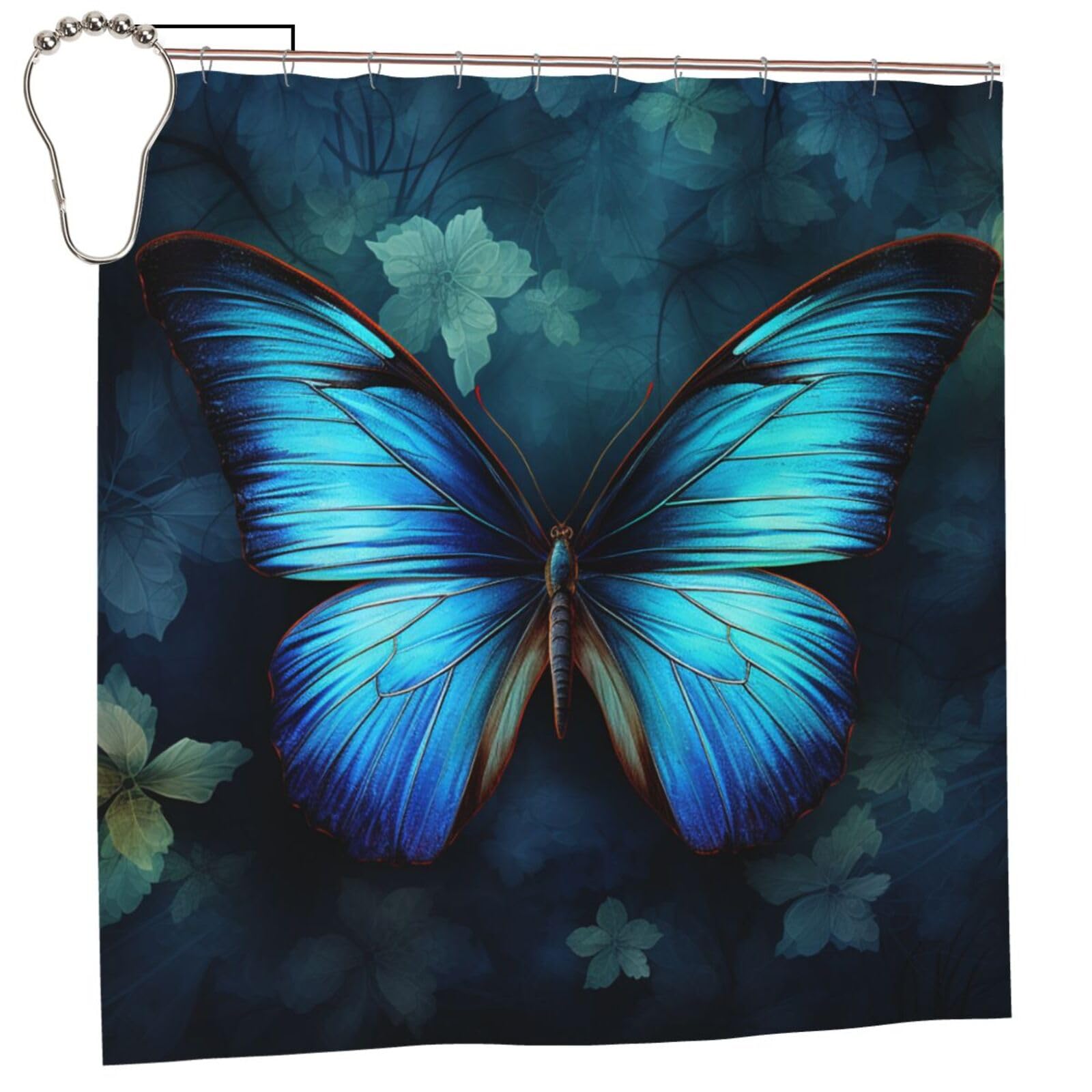FodPand Blue Butterfly Pattern Shower Curtain 70"x70" Waterproof Long Bathroom Curtain Heavy Duty Thick Cloth Bath Curtain Set with Hooks, Modern Abstract Art Pattern Bathroom Shower Curtains