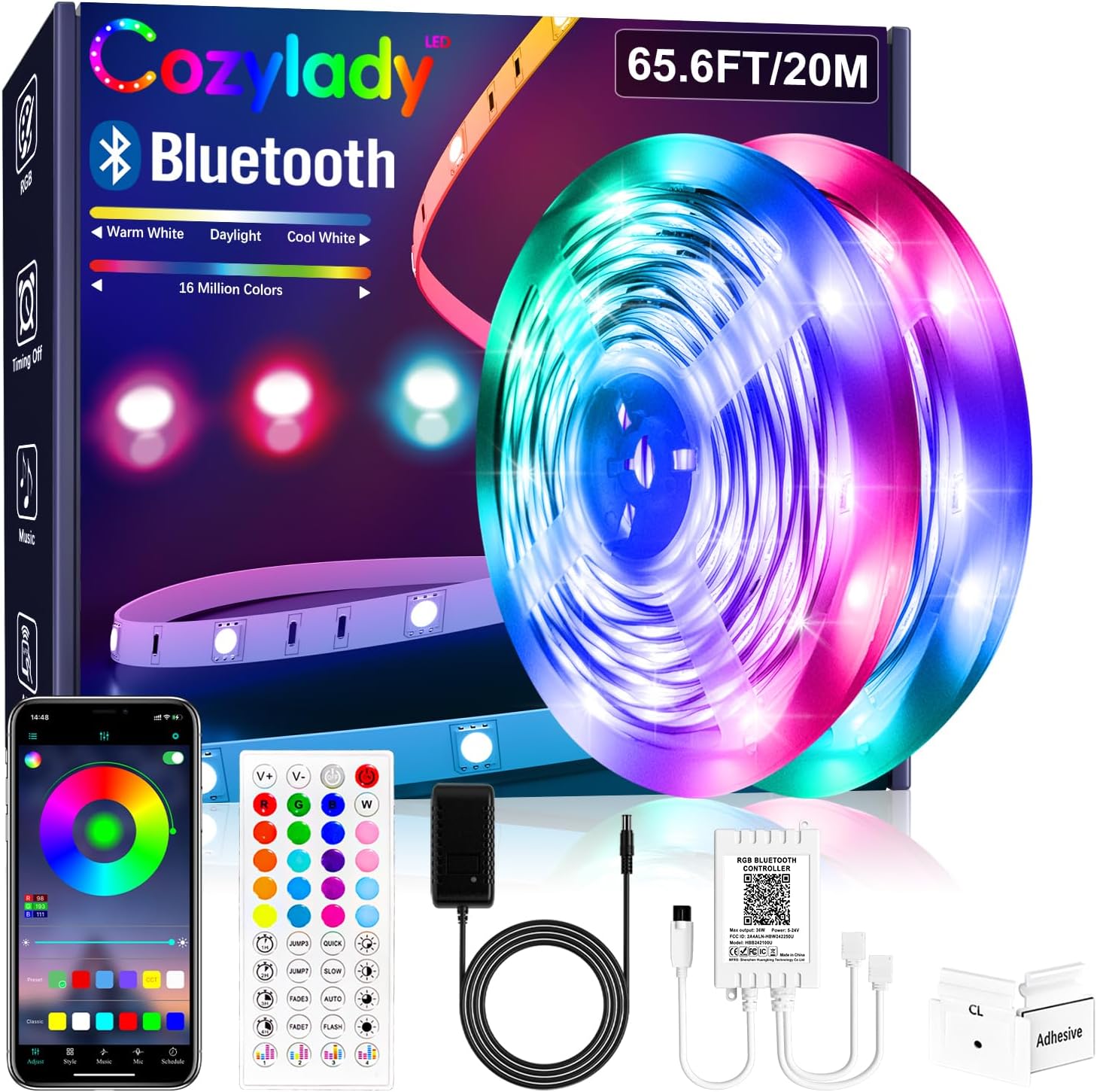 20m Bluetooth Led Strip Lights, Cozylady 65.6Ft LED Light Strips Controlled by Smart Phone APP