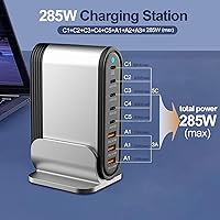Vista 6 de USB C Fast Charger Fast Charging Station 285W-8 Port Desktop Multiple Devices Power Adapter for Laptop MacBook ProAir, DELL, Tablet iPad ProAir