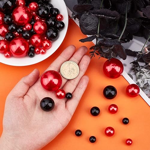 Miniatura 4 de PH PandaHall 148 perlas para relleno de jarrón, rojo y negro, cuentas de imitación sin agujero, cuentas de vela de agua, centros de mesa, cuentas