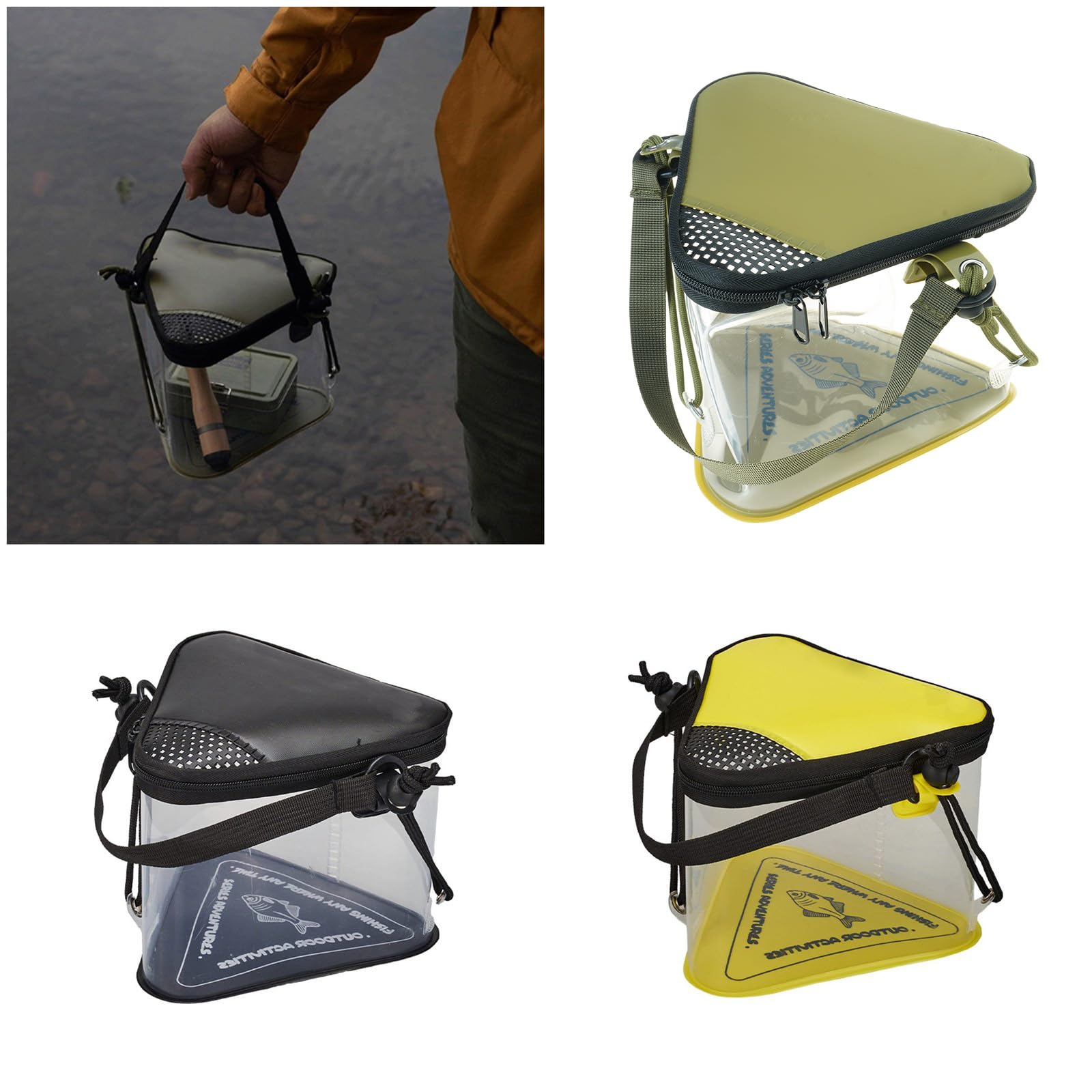 Secchio da pesca triangolare pieghevole trasparente secchio per pesci vivi contenitore per esche vive secchio d'acqua portatile multifunzione