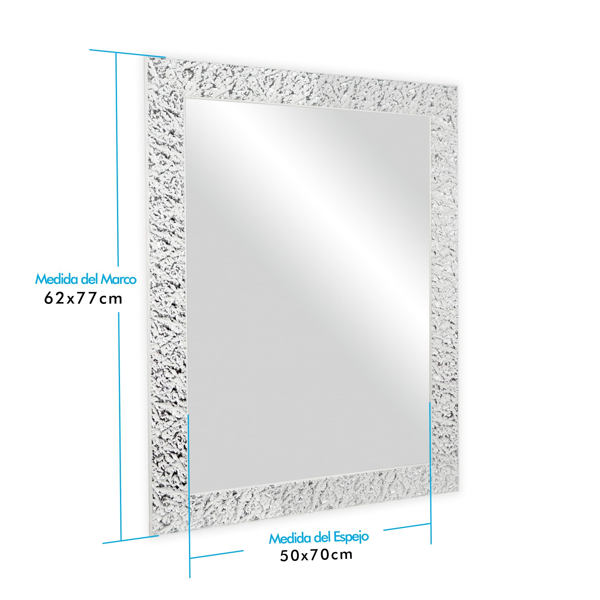 CHELY INTERMARKET Espejo de Pared Cuerpo Entero 50x70cm(62,50x77,50cm) Blanco-Plateado MOD148
