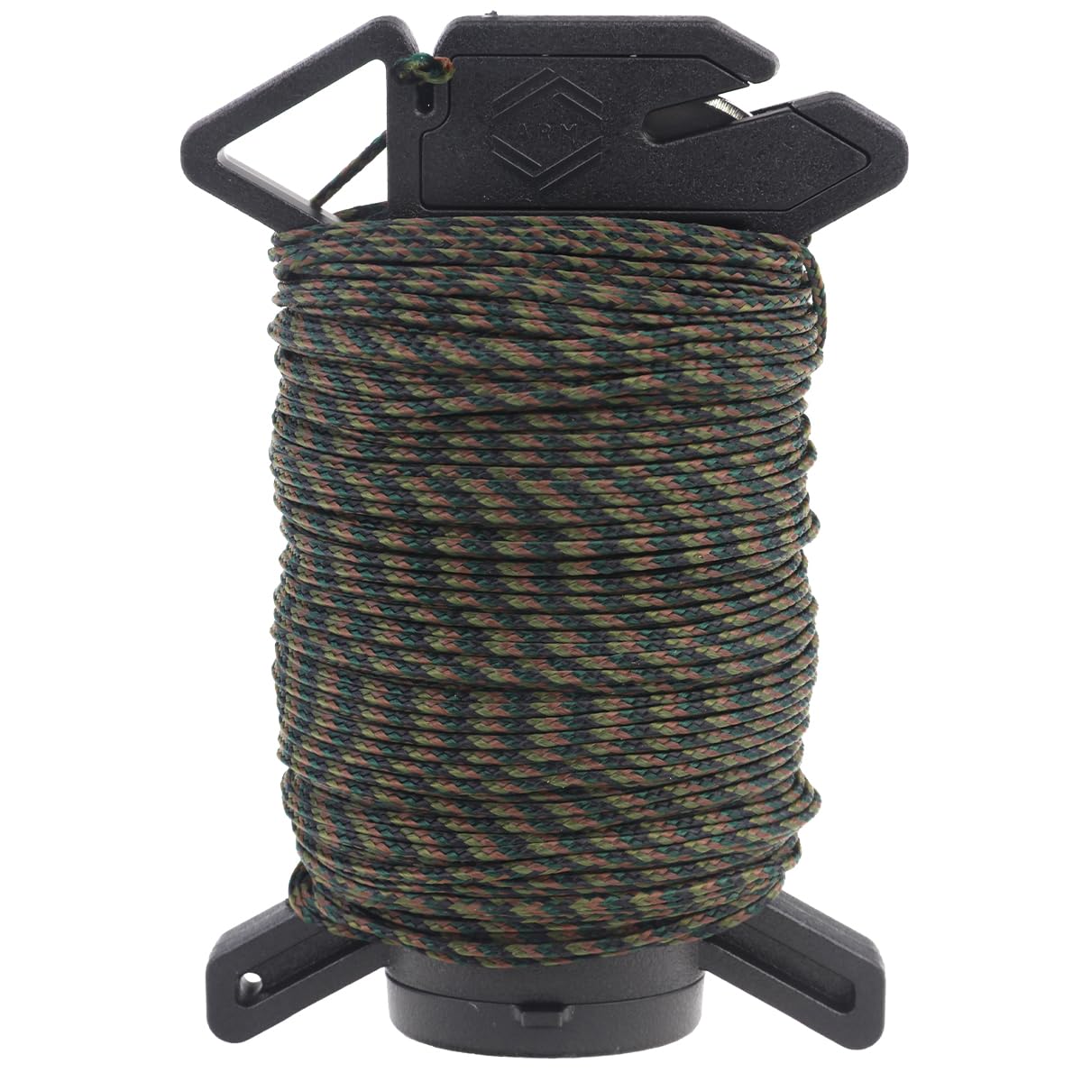 Atwood Rope Mfg Woodland Atwood Rope Ready Rope™ Micro Cord Dispenser 125Ft 100Lb Test, Camping Gear Survival Tool, Built In Storage, Cutting Blade, Cord Grip, Gear Loop, Made In Usa (Woodland)