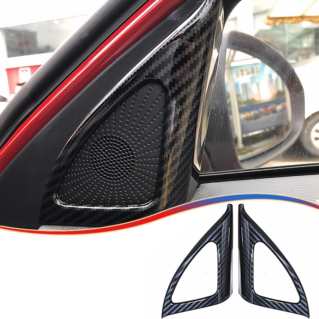 2PCS Car Door Window A Pillar Speaker Cover Trim Frame for Kia Forte 2019-2024 - ABS Carbon Fiber Sport Interior Accessories
