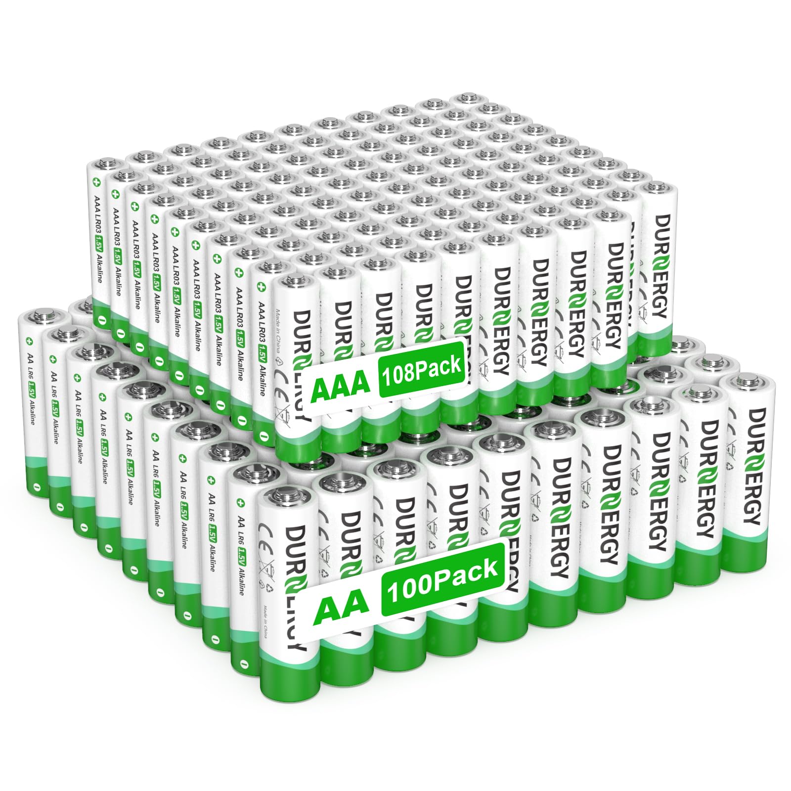 AA and AAA Batteries Combo Pack of 208, 108pcs Triple A Batteries 100pcs Double A Battery, Alkaline 1.5 Volt Remote Batteries Variety Pack AAA AA
