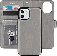 Vista 13 de Bocasal Funda tipo cartera compatible con iPhone 12 e iPhone 12 Pro con soporte para tarjetas de cuero PU magnética desmontable con soporte plegable