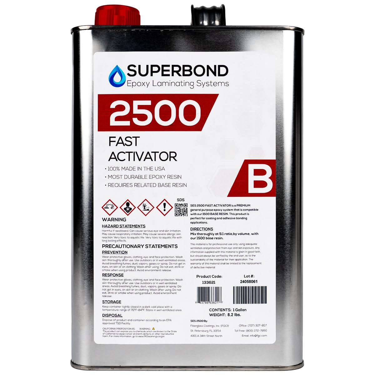 Superbond Laminating Epoxy 2500 Activator Quart Can - for Use with The 1500 Base Resin Great for Fiberglass laminations, Structural use, Putty and so Much More
