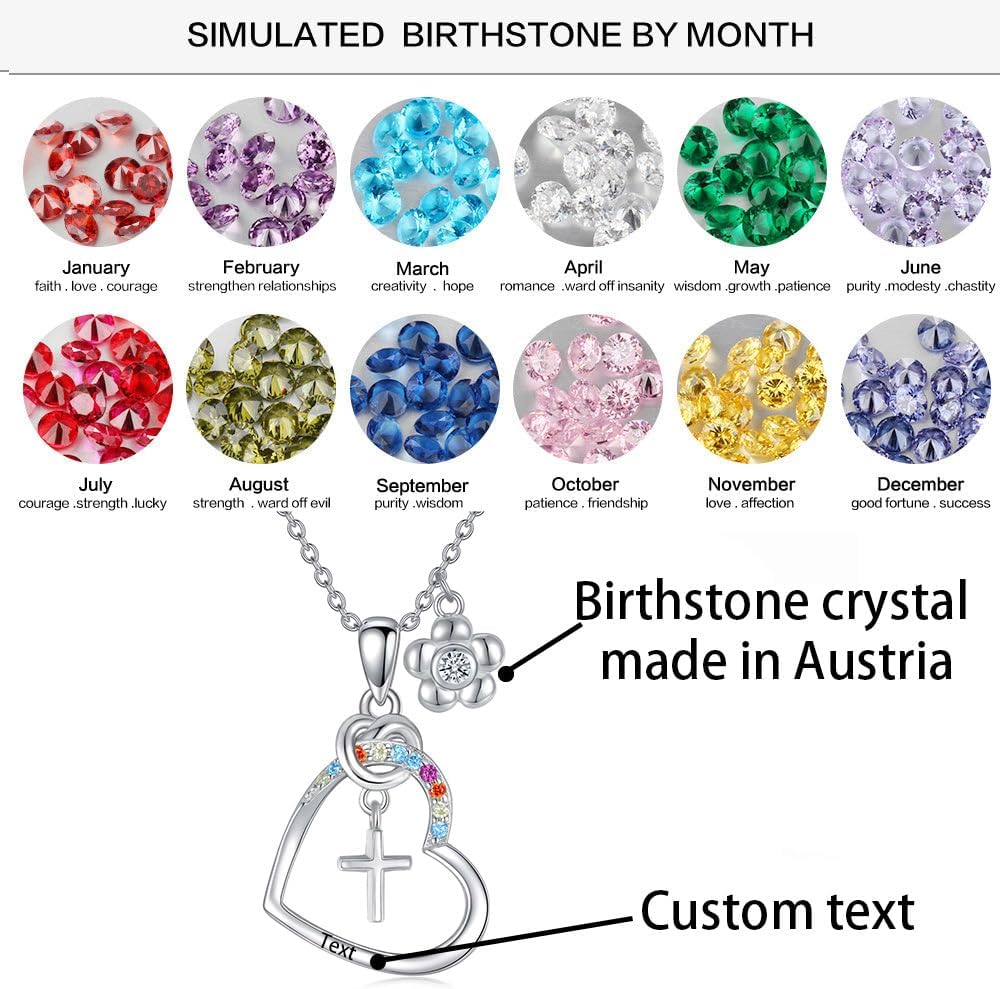 AOBOCO Cross Necklace Birthstone Jewelry Baptism First Communion Confirmation Gifts Necklace for women