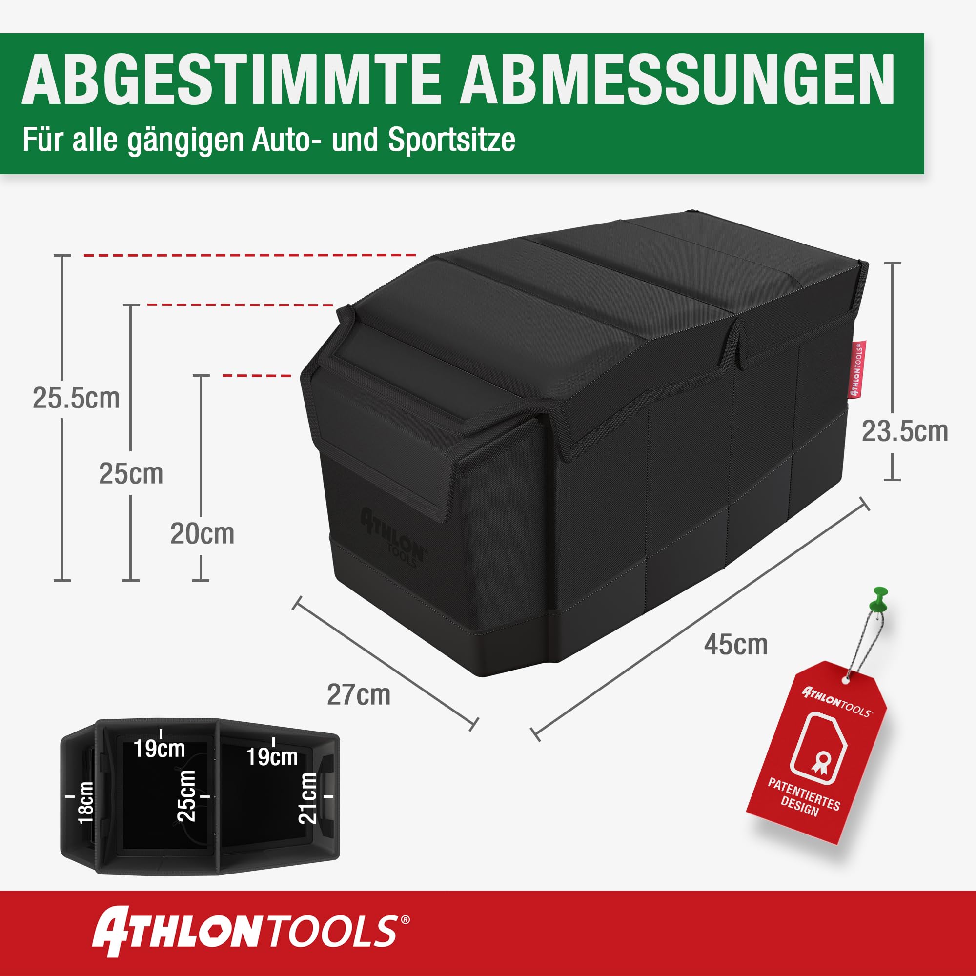 ATHLON TOOLS Mittelsitz-Organizer mit Deckel Auto Kiste Magnetverschluss Schwarz