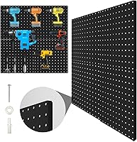 Hogurity Heavy Duty Metal Pegboard 4 Pack - 12x12 Black Panels for Garage Tool Storage, Craft Room, Kitchen Organization
