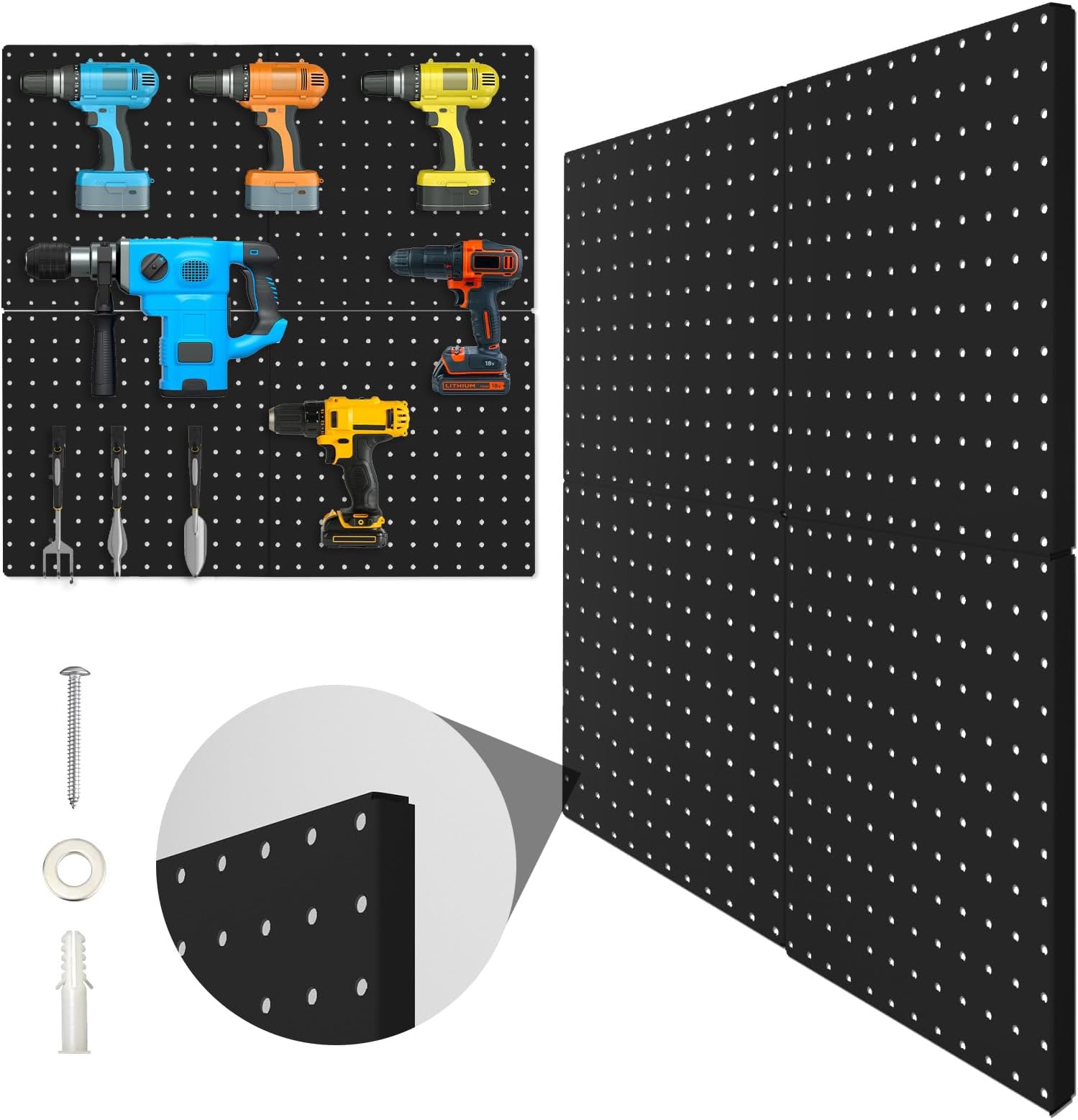 - Peg Board, 4 Pack Metal Pegboard Panels Black Pegboards Wall Organizer with Bent Frame Large Heavy Duty Peg Board for Walls Home, Garage Tool Storage, Office Organization, Craft Room, Kitchen
