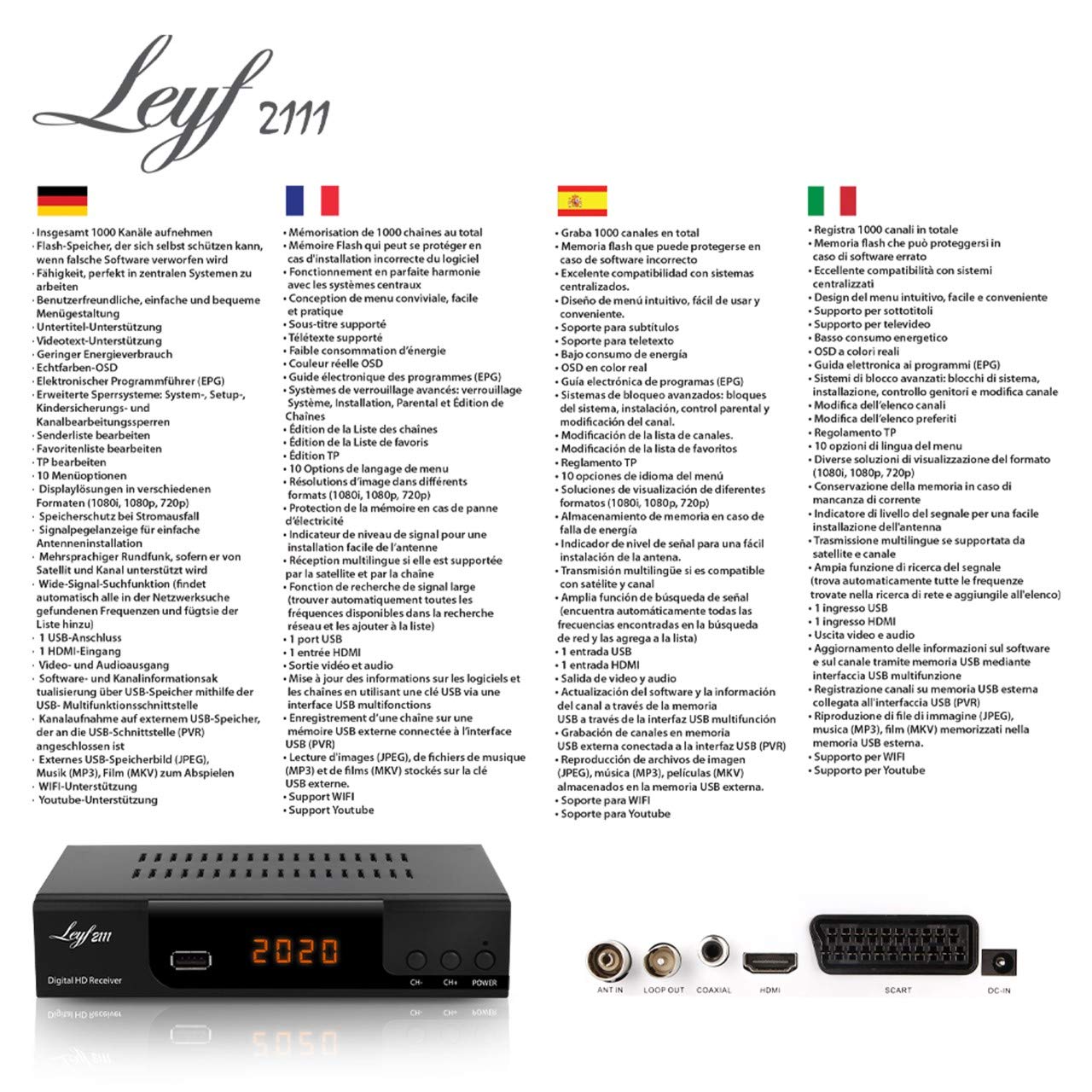 hd-line Kabel Receiver für digitales Kabelfernsehen Leyf Combo DVB-C und C2 (HDTV, DVB-T/T2, HDMI, SCART, USB 2.0, WLAN optional) + HDMI Kabel, Tempo4000_hd990t