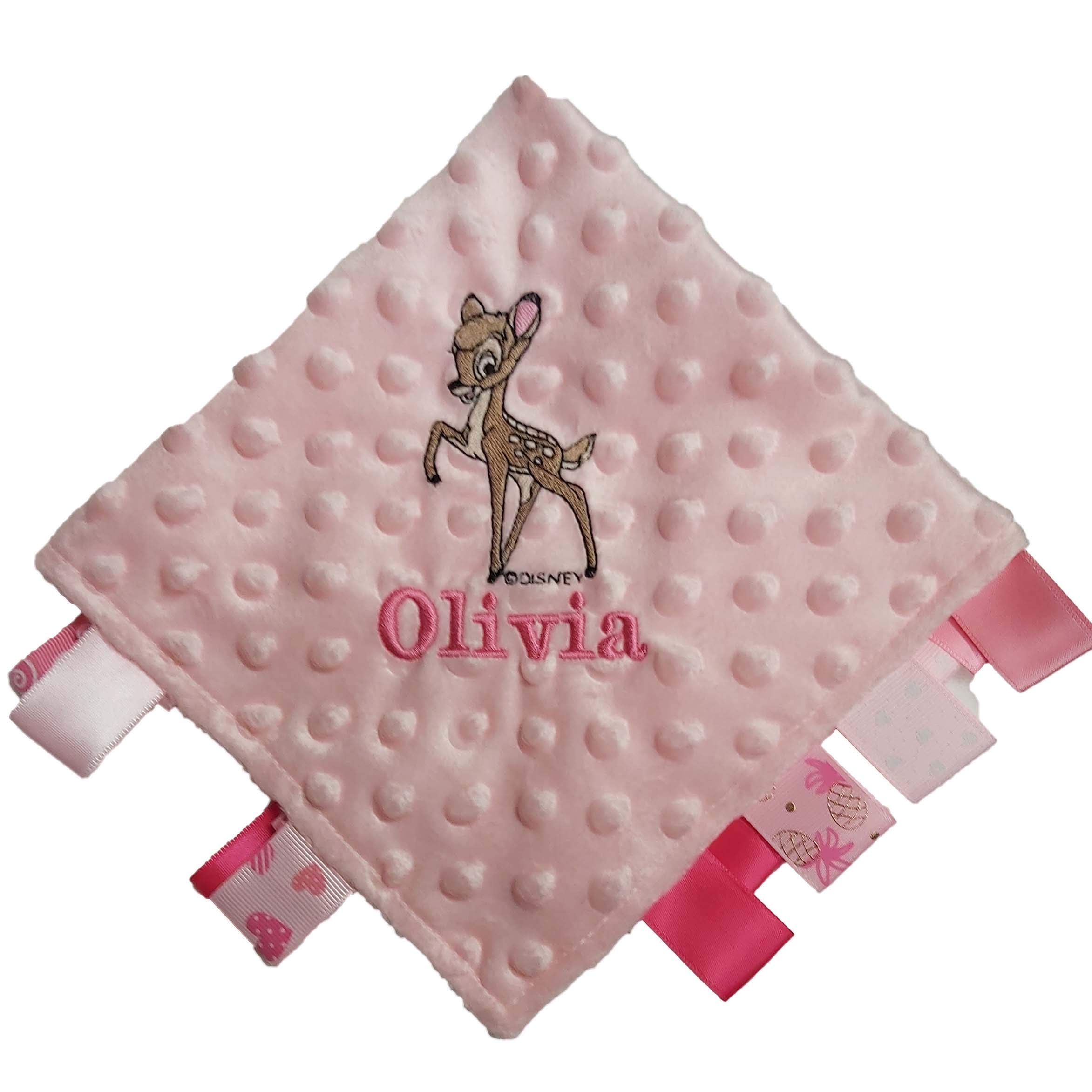 Giftsabc Personalised Bambi taggy comfort blanket with a name (white)
