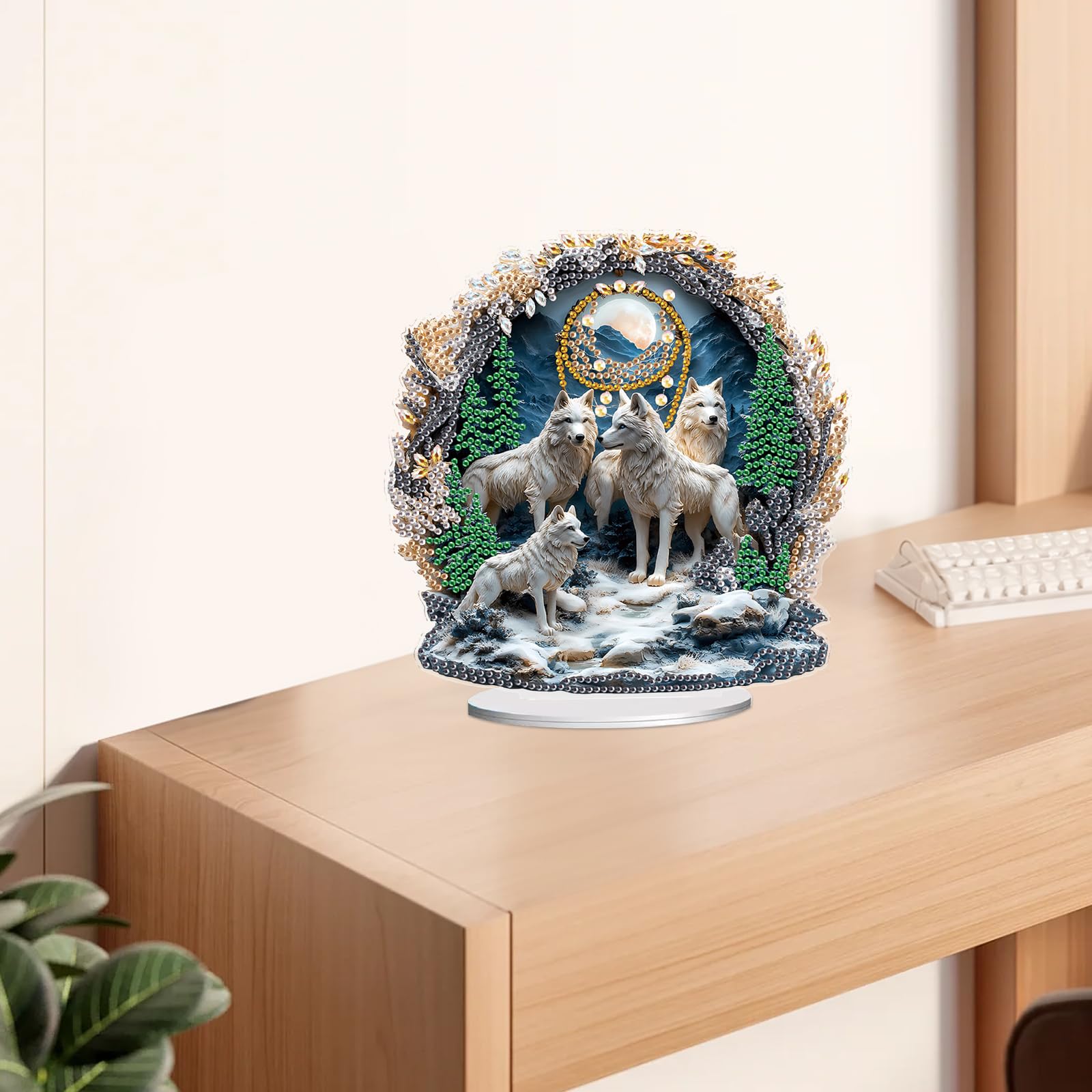 JISHSHAY Diamond Art Desk Ornaments Diamond Painting Desktop Decoration Gem Art Table Top Decorations Gem Painting Table Ornaments Mosaic Kits for Adults Desk Top Kits with Special Shape Wolf - Image 7
