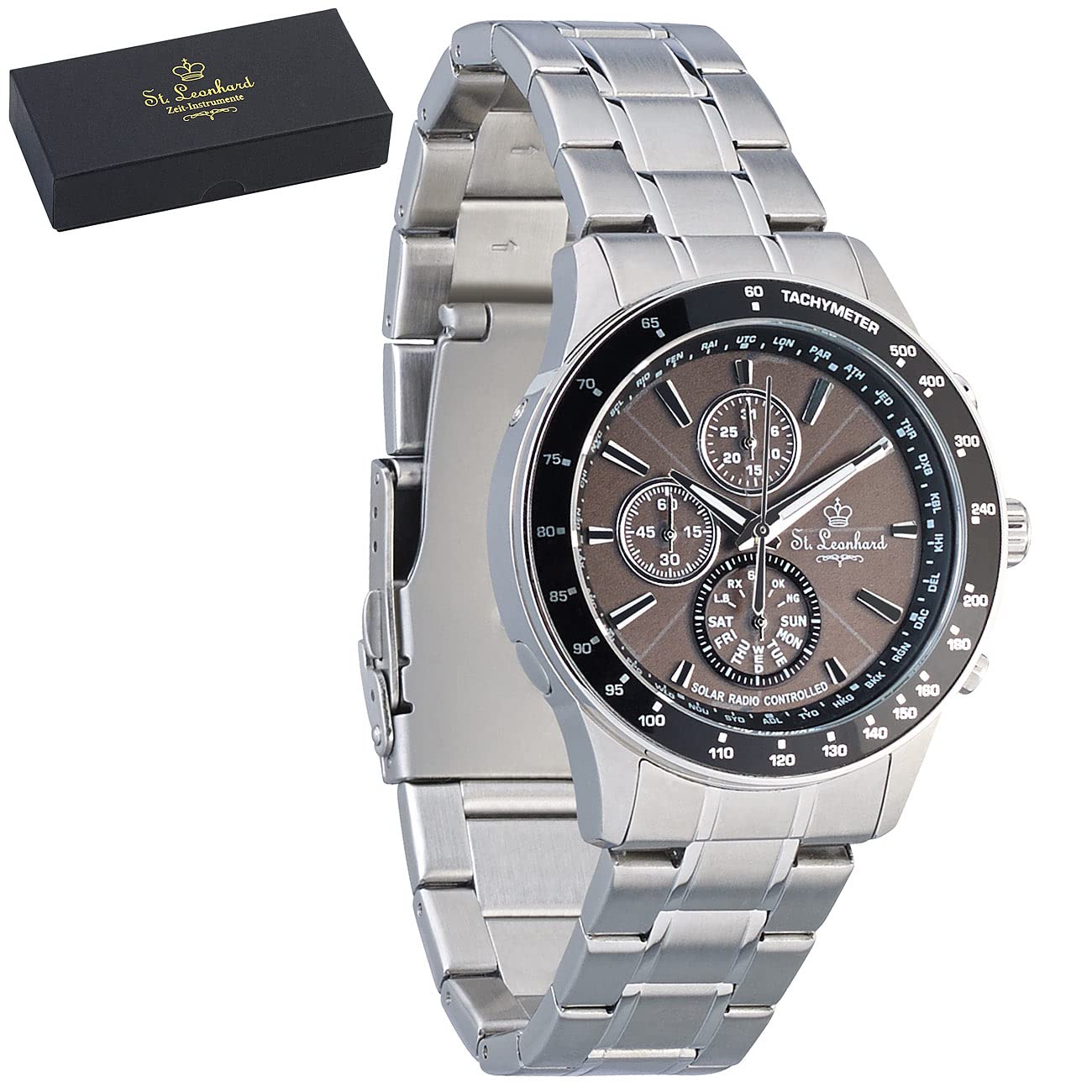 Orologio uomo radiocontrollato solare cronografo in acciaio inox 5 ATM ZX9001