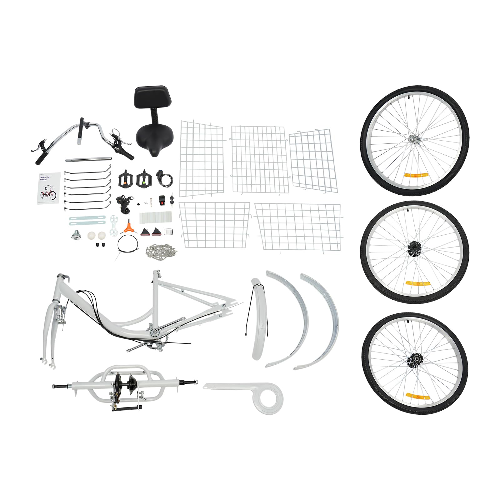 Bicicleta de 3 ruedas de 24 pulgadas, herramientas de turismo de viaje verde, triciclo de 6 velocidades para adultos, bicicleta de crucero de 3 ruedas, con soporte lumbar, cesta grande, altura