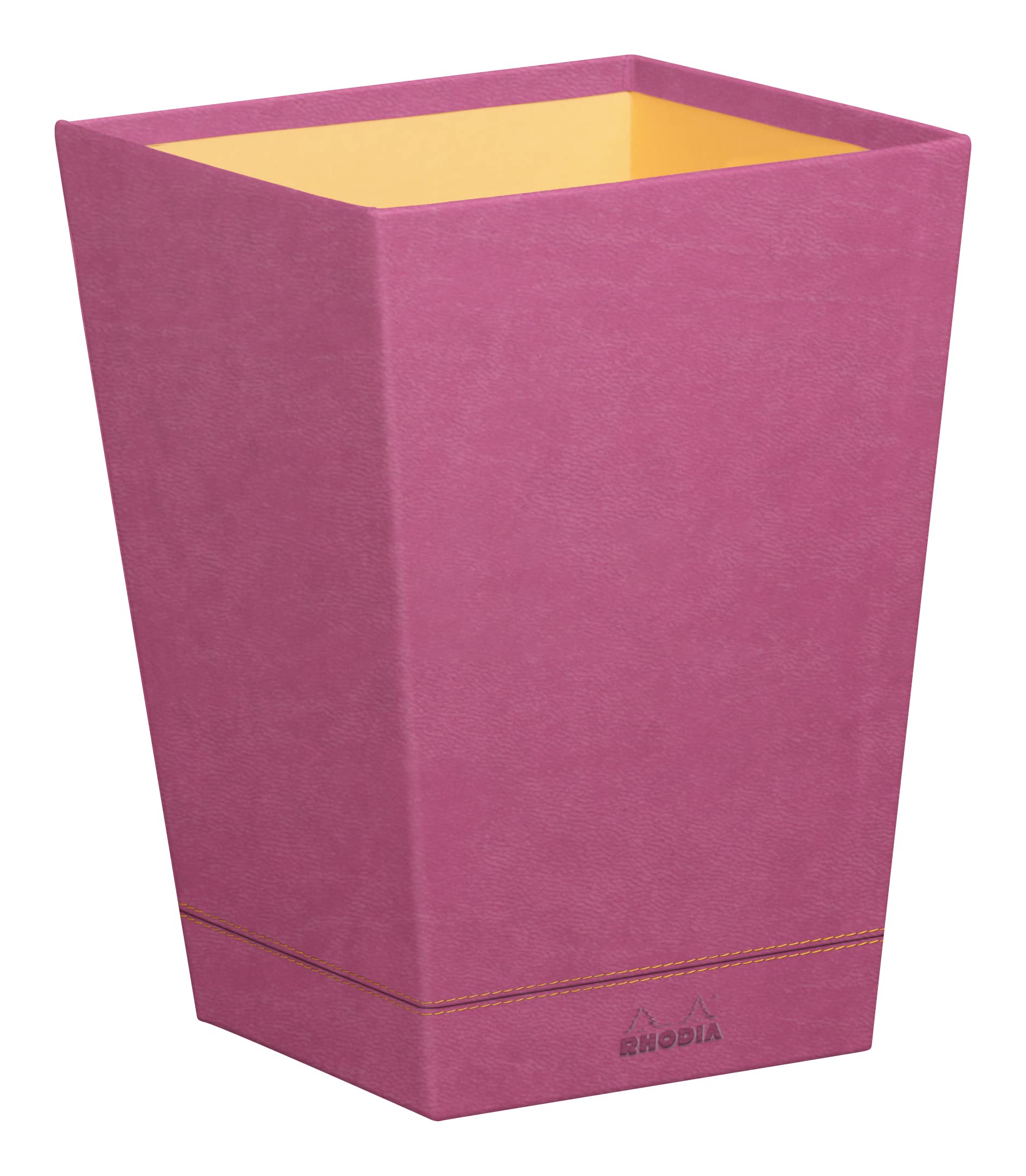 RHODIA 194628C - Fuchsia Waste Paper Bin - 24x24x32 cm - Orange Saddle Stitching - Faux Leather Exterior - Home Office Collection Rhodiarama - Office Organization & Designer Storage