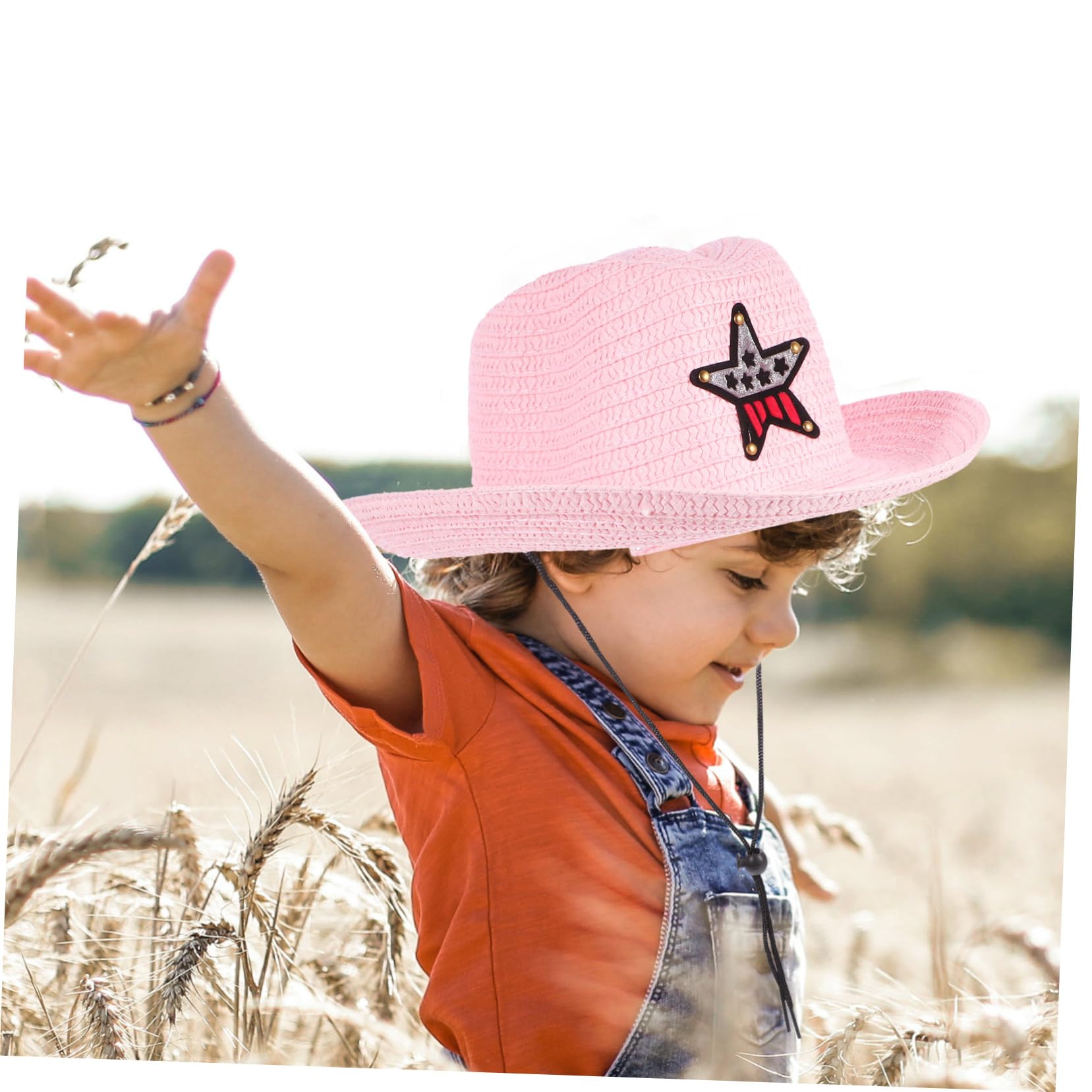 YSJNHX Cappello di Paglia per Bambini Cappello da Sole da Spiaggia per Bambini Tesa Larga Traspirante Decorazione per Feste in Stile Occidentale Protezione Estiva all'aperto Rosa