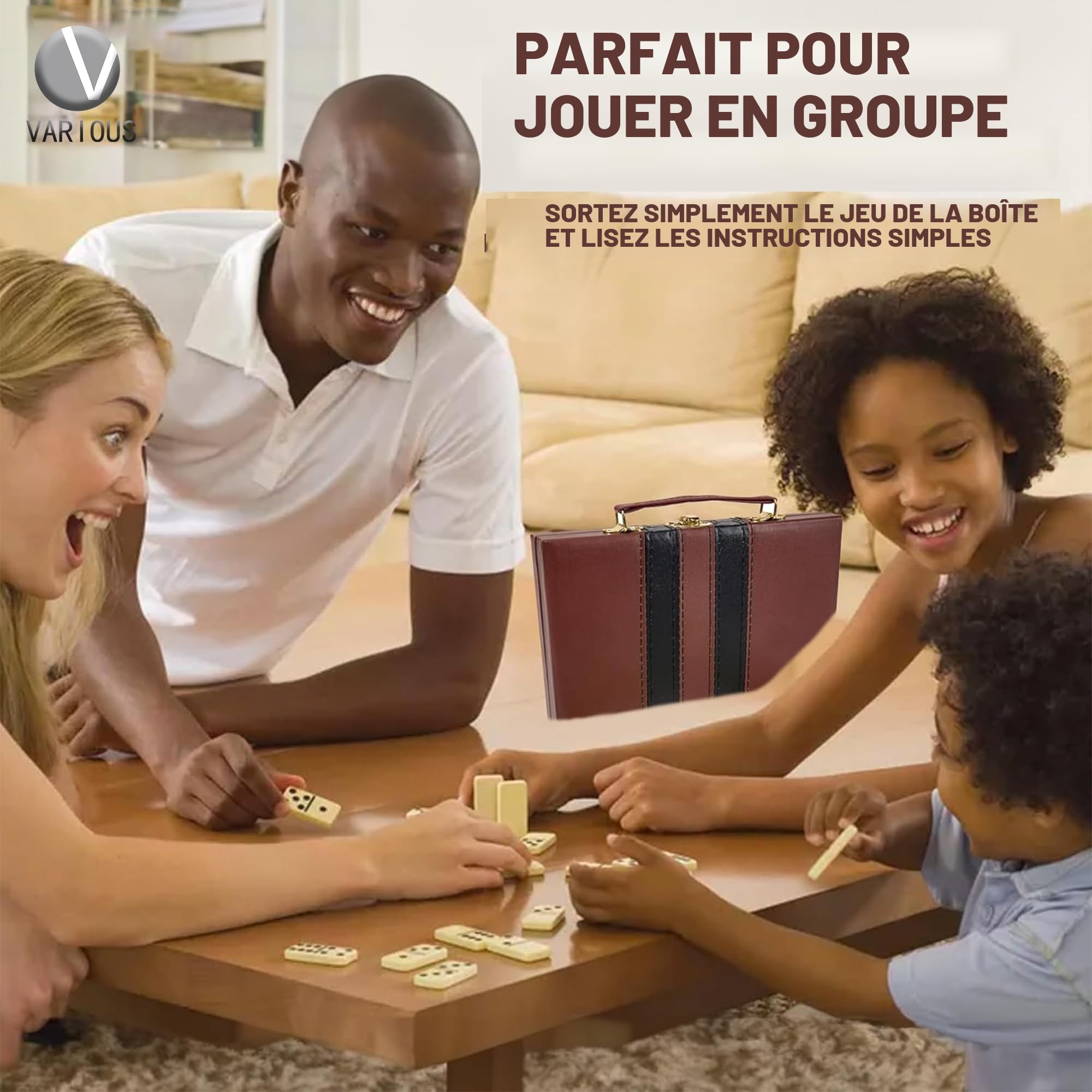 Domino Double 28 Pièces en Boîte en Similicuir, Jeu de Plateau Classique pour Enfants et Adultes