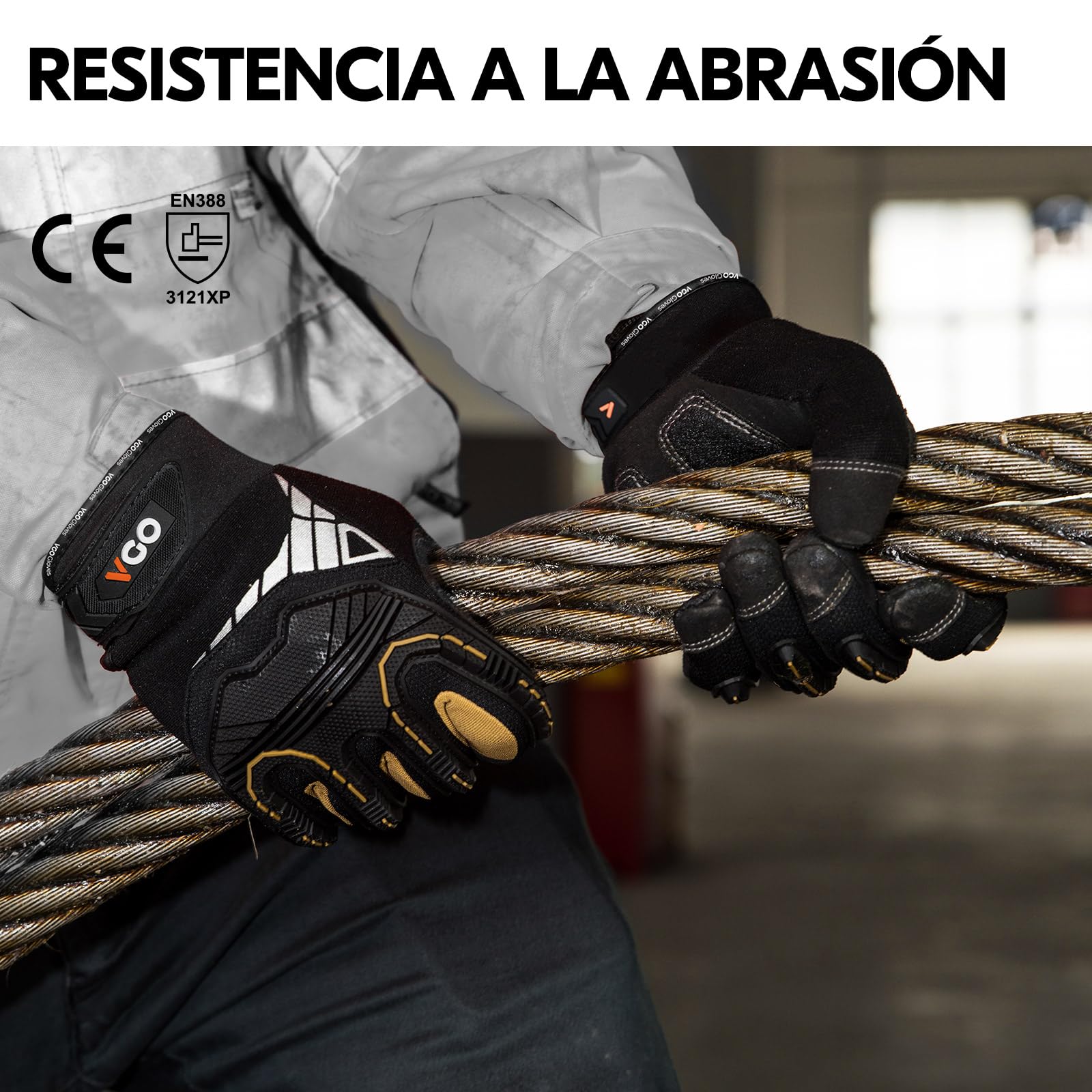 Vgo... Guante de Trabajo Resistentes Touchscreen Guantes Protección Antivibración para Obra Portero Montaje Mecánicos, 1 par