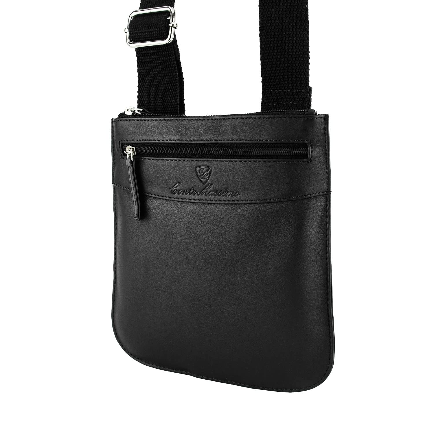 Conte Massimo - Bolso de Hombre de Piel Auténtica con Bandolera Ajustable y Múltiples Bolsillos
