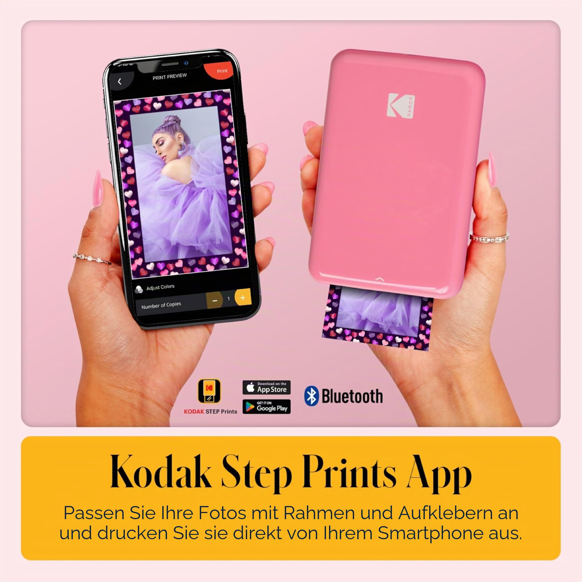 KODAK Step Drahtloser mobiler Fotodrucker Zink-Technologie Rosa Reiseset