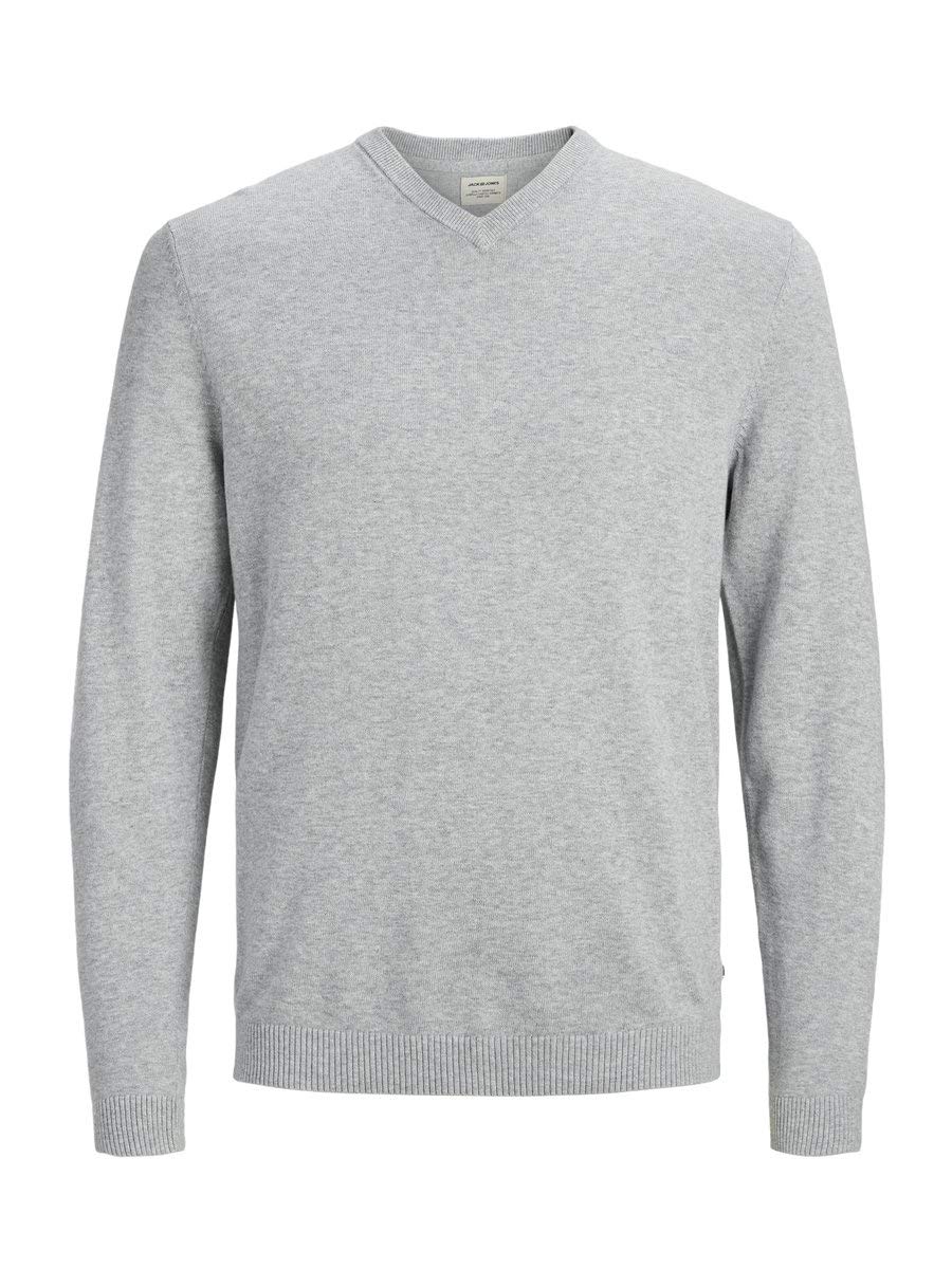 Jack & Jones Men's Jjebasic Knit V-Neck Noos Jumper, Grey (Light Grey Melange Light Grey Melange), Medium