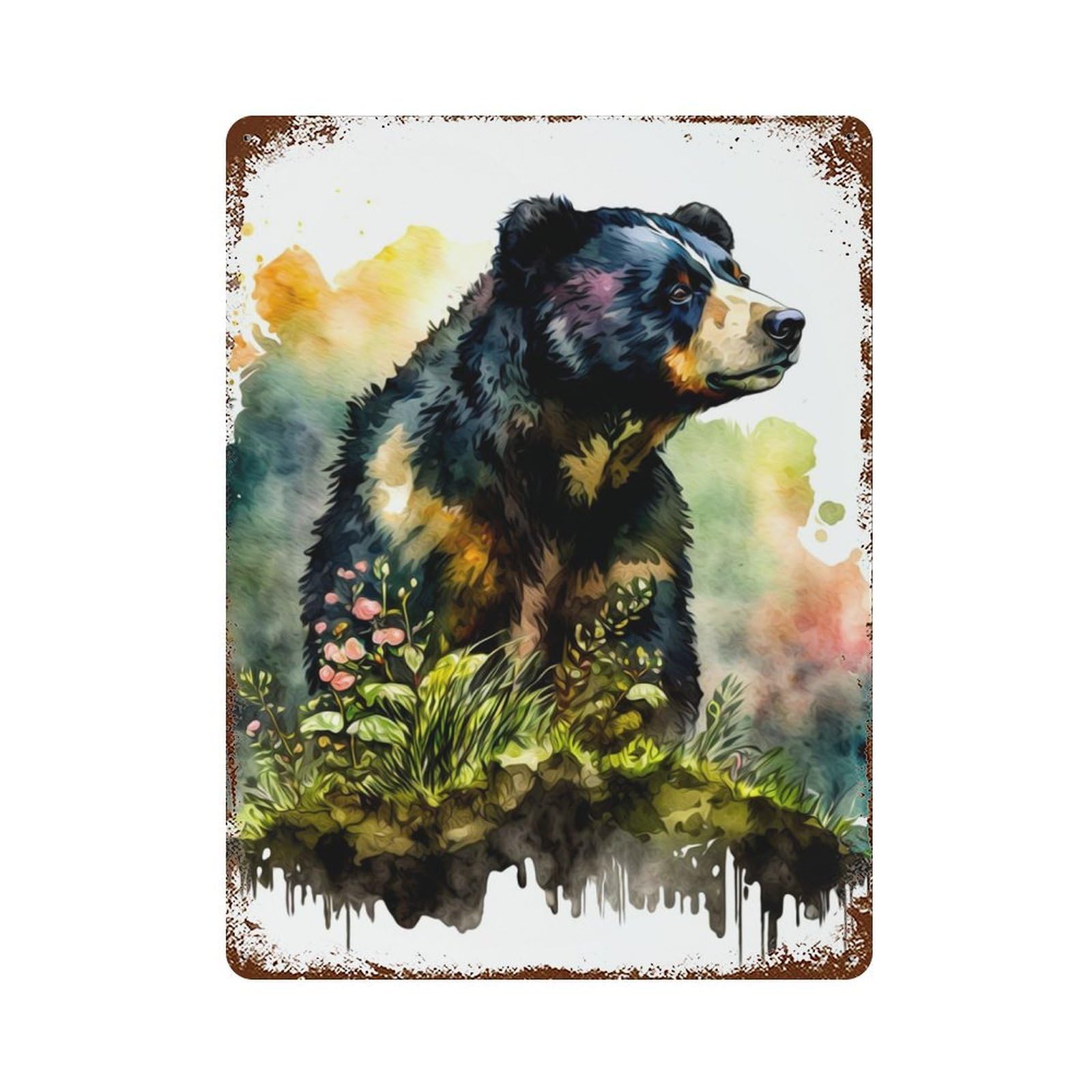 Bear 15.7"x11.8" Rustic Tin Plaque, Farmhouse Wall Decor for Basement, Hobby Room And Garage Decor