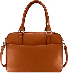 Bolsa Feminina para Notebook 15.6” Pasta Executiva Compacta Slim Couro Sintético 3 Compartimentos Alça Transversal Removível para Trabalho e Dia a Dia