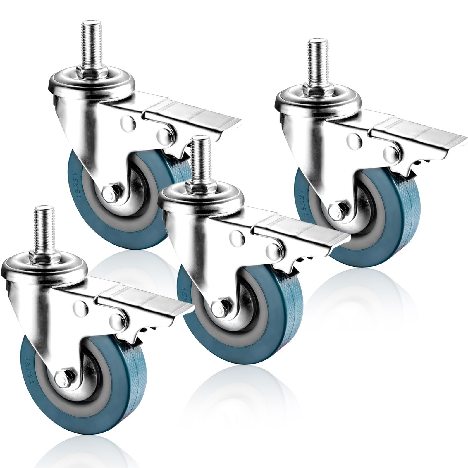 GYRAZXS Set of 4 Heavy Duty Swivel Castors with Brakes M10 12 x 30mm Threaded Wheels Furniture & Industrial Transport Castors for Trolleys & Equipment