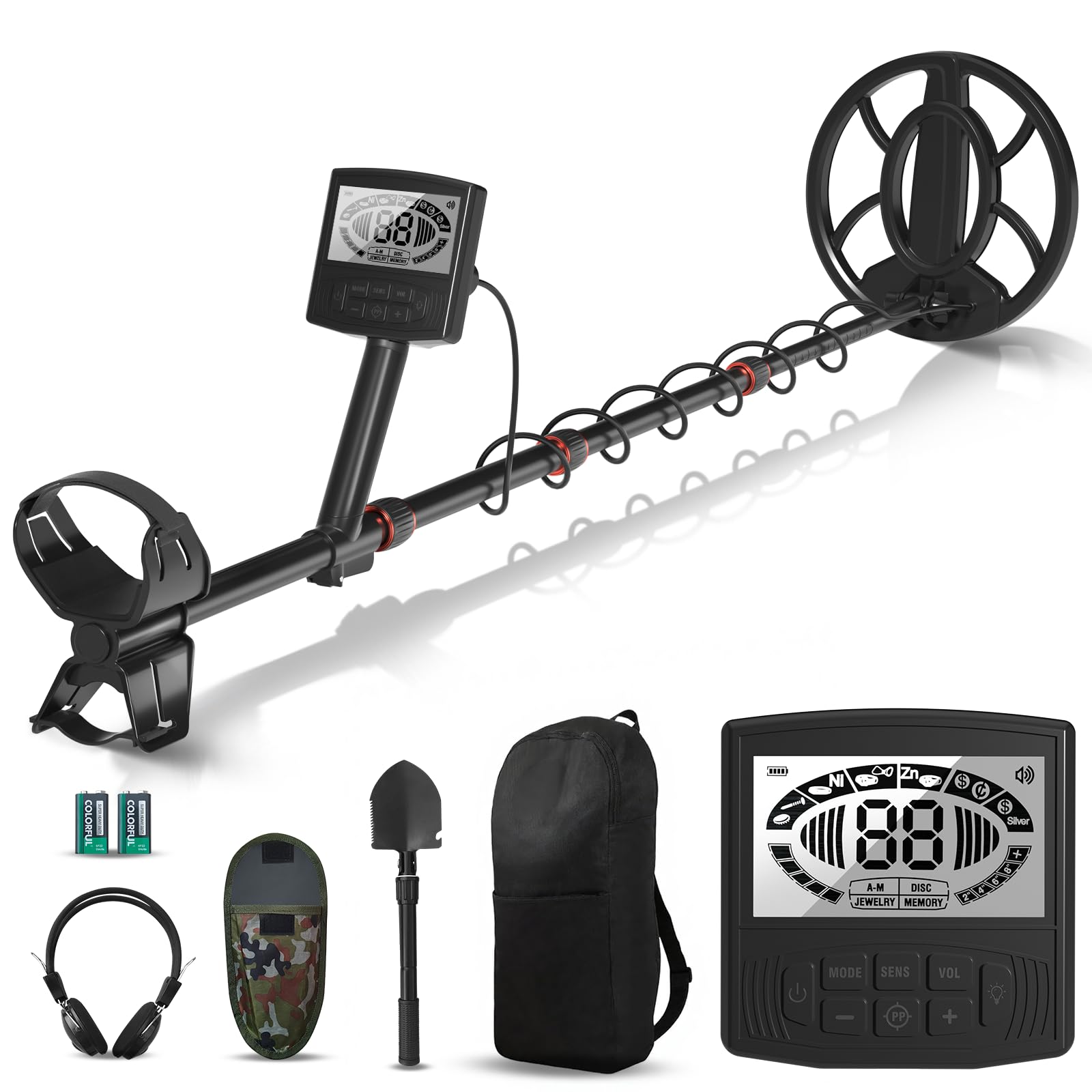 Professional Metal Detector for Adults with Beach Shovel, Headphones, Waterproof Gold Detectors for Treasure Hunt with LCD Display, 5 Mode, Advanced