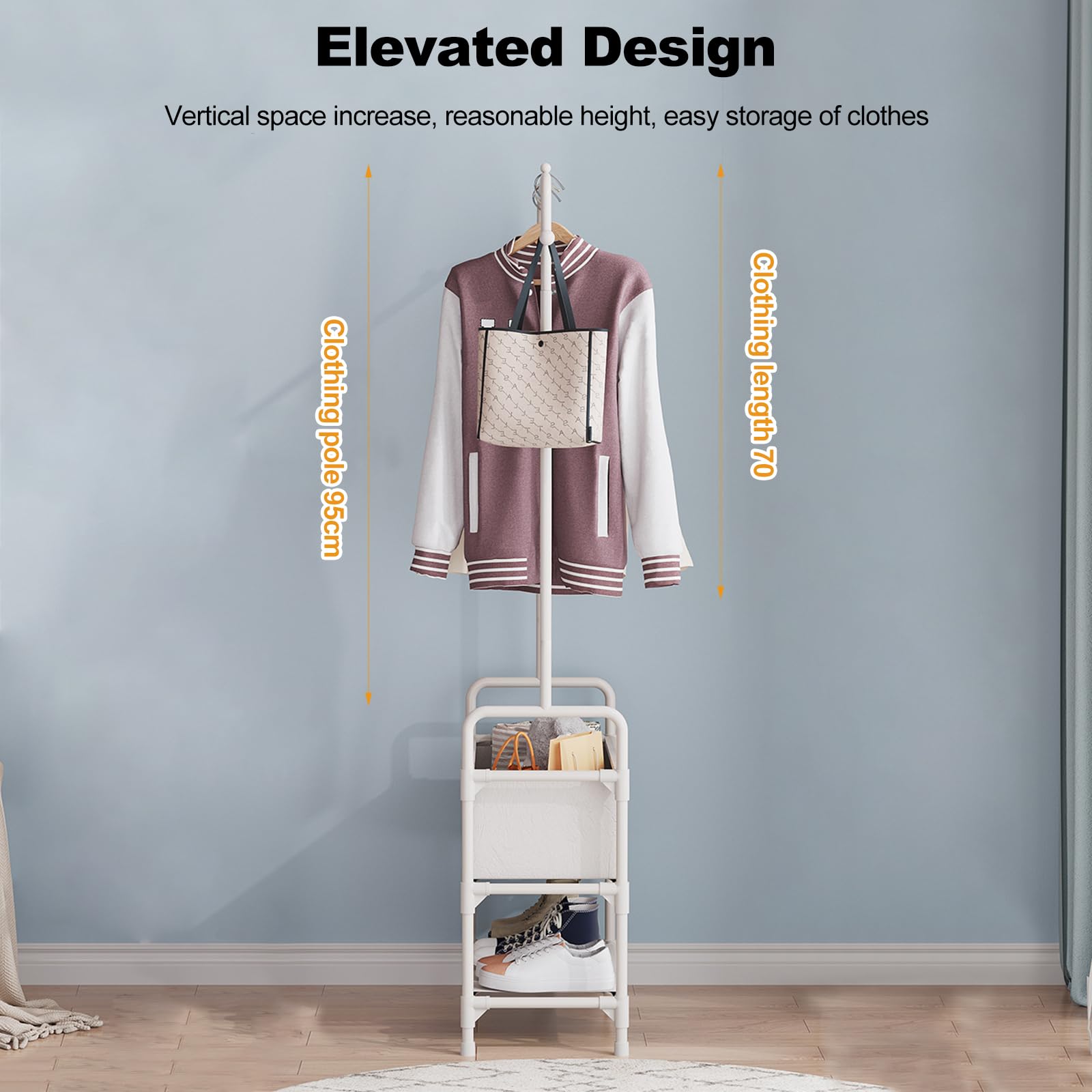 Ergocar Garderobenständer, Multi -Layer -Kleiderbügel Mit Großer Kapazität Mit Bodenlagerständer Und Kleiderbügel -Haken Metallstärke Multifunktional Schlafzimmer Kleiderbügel Tragbarer Kleiderbügel