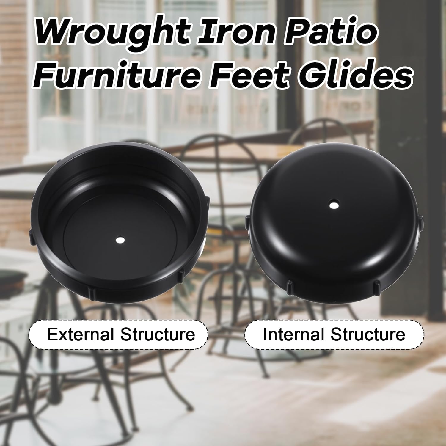 24 PCS Wrought Iron Patio Furniture Feet Caps 1.5 Inches Round Black Plastic Patio Chair Leg Caps Outdoor Chair Leg Floor Protectors Furniture Replacement Feet for Metal Tables Chairs