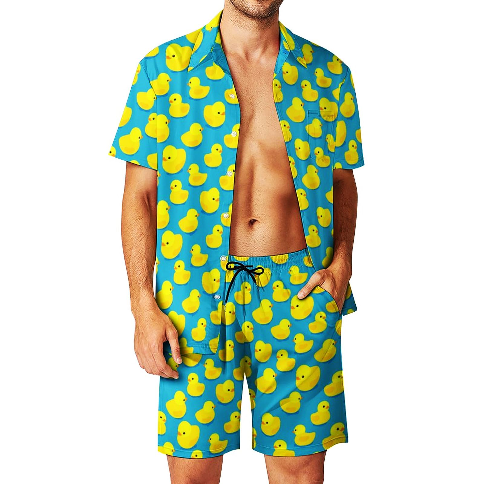 Chándal de Dos Piezas para Hombre, Divertidas Camisas Hawaianas, Pantalones Cortos y Conjuntos Rave con Sombreros de Pescador.