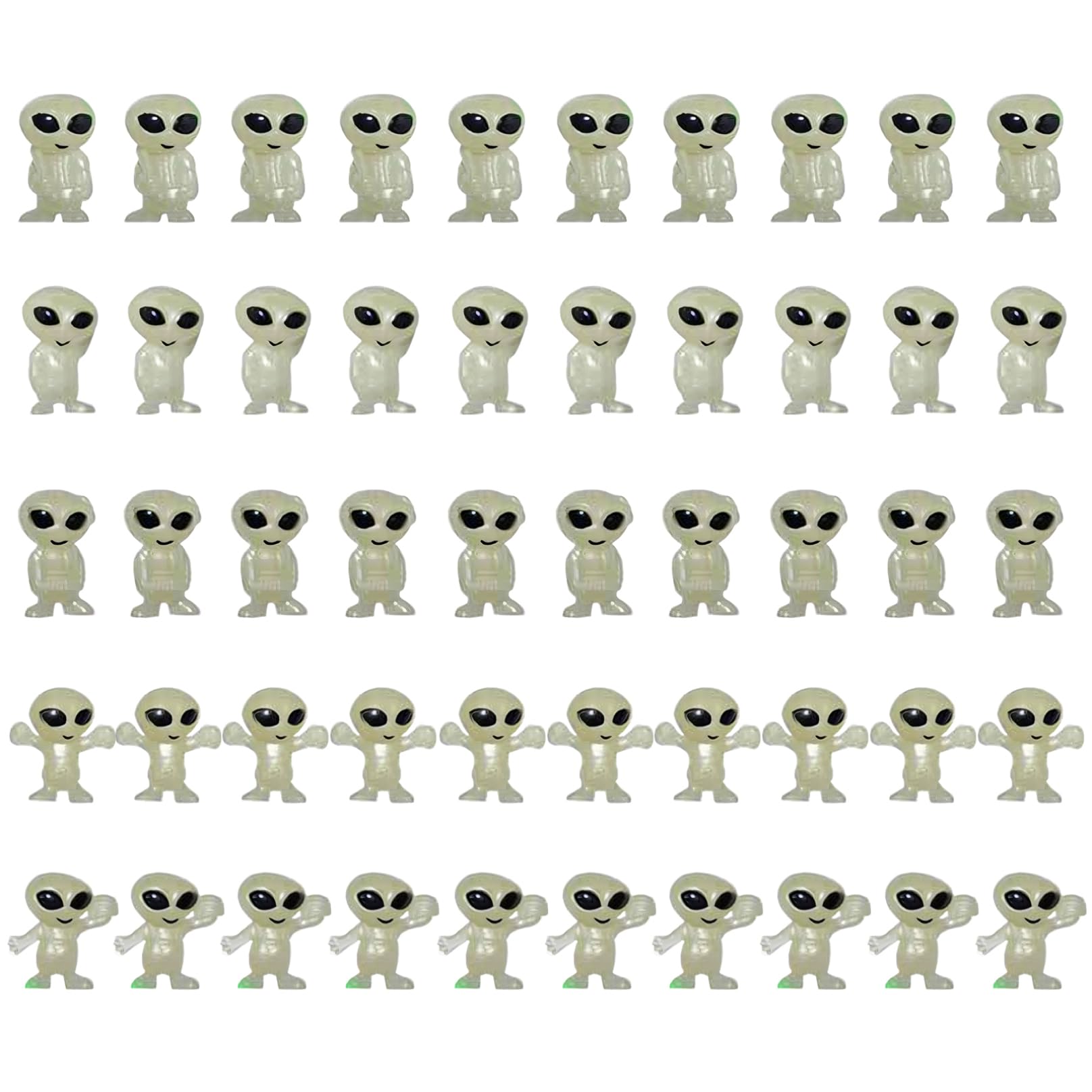 Otbushit 50Pcs Mini Alien Figures, Tiny Glow in the Dark Alien Figurine for Kids, Small Halloween Toys for Party Favors