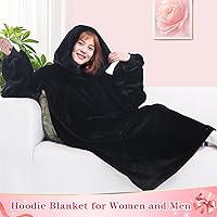 Vista 3 de Waitu - Sudadera tipo manta, para regalar a hombre o mujer, muy cálida y acogedora, gigantesca, con capucha, de gruesa franela, con mangas y un Negro